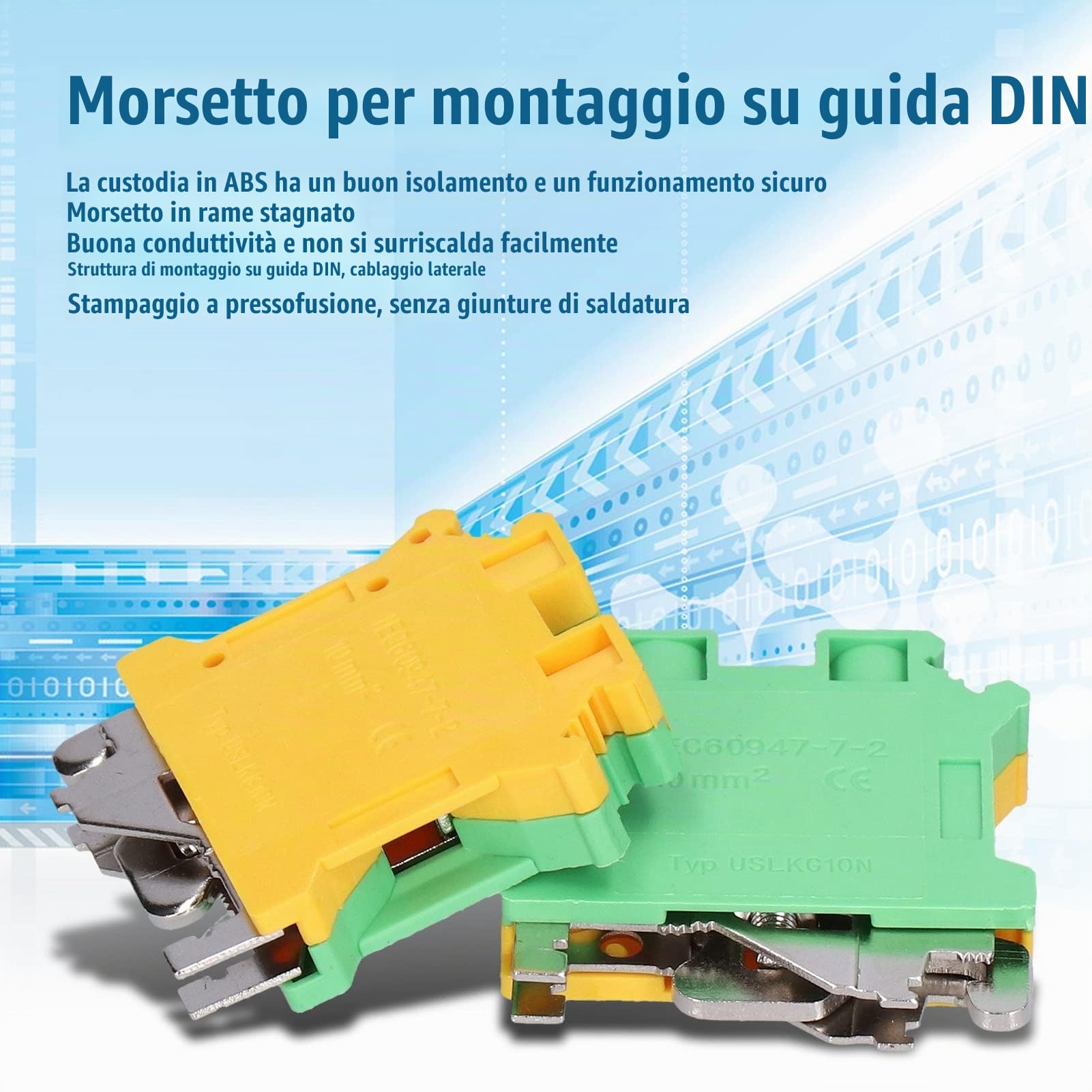 Morsettiere per montaggio su guida DIN 50Pcs 76A, morsettiere per messa a terra ignifughe a 2 canali USLKG-10