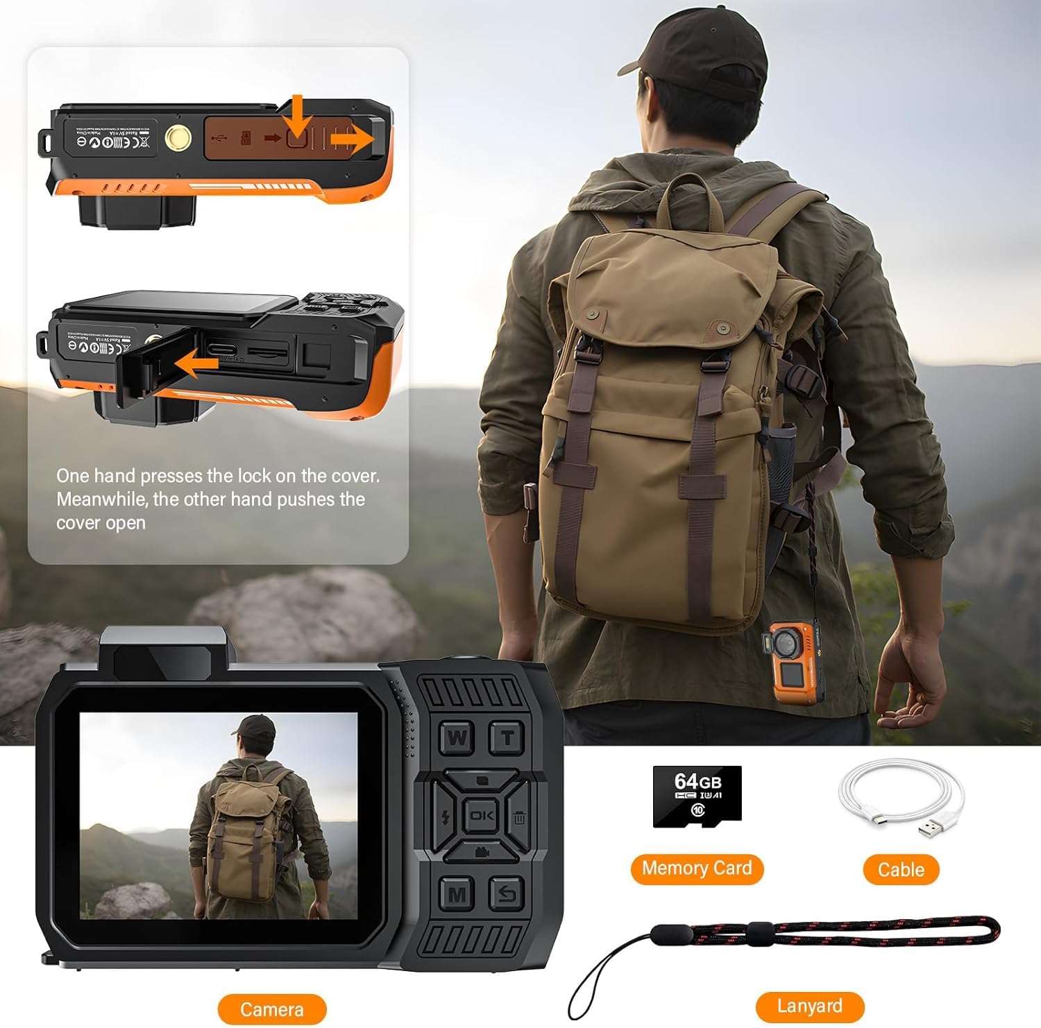 Digitalkamera, 8K Unterwasserkamera, 70MP Autofokus 33FT WiFi Digitalkamera wasserdichte mit 64GB Karte, Dual-Screen Selfie 2500mAh Batterie, 16X schwimmfähig Digital für Schnorcheln