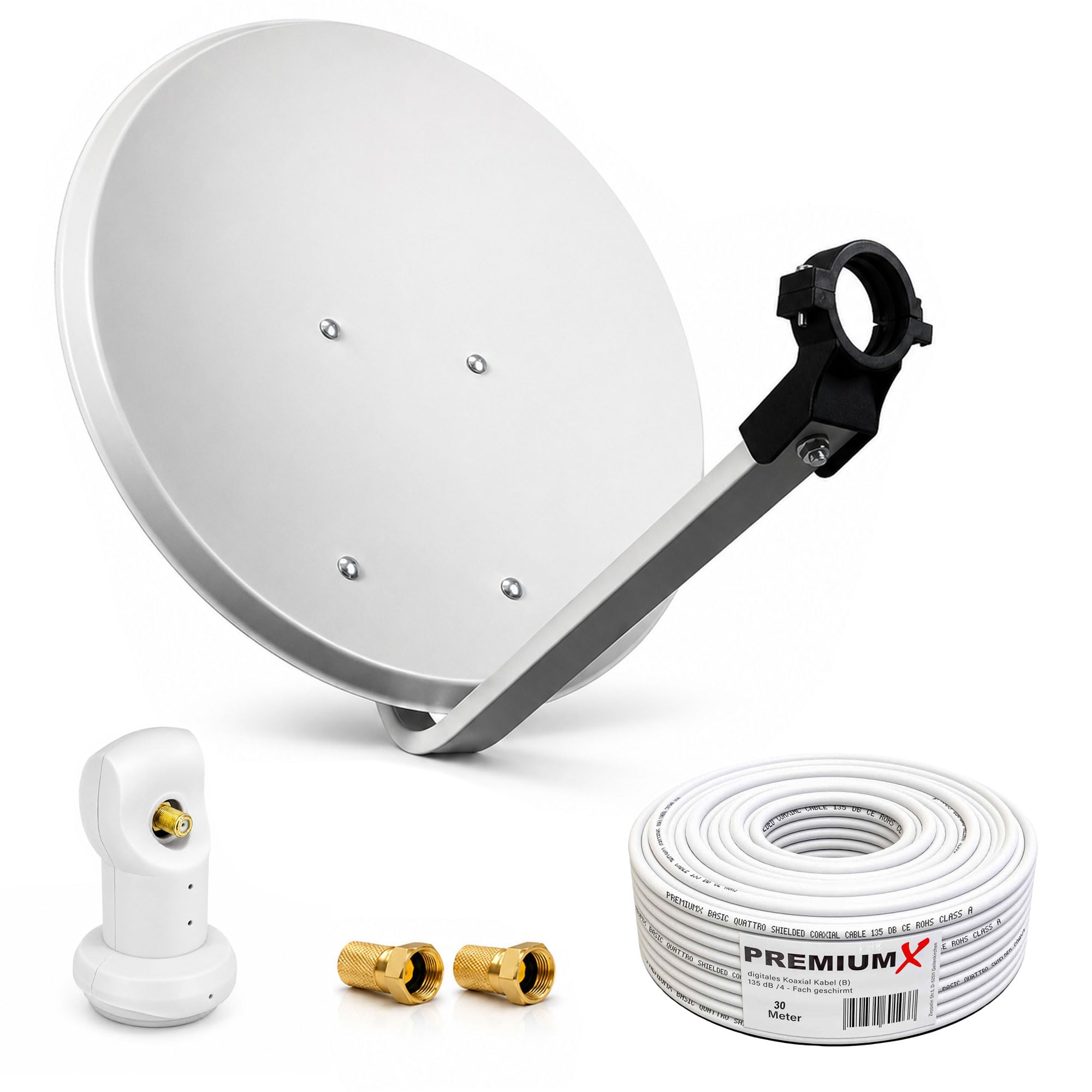 PremiumX Camping Sat Anlage 60cm Satelliten-Schüssel Antenne Single LNB 10m Koaxialkabel F-Stecker