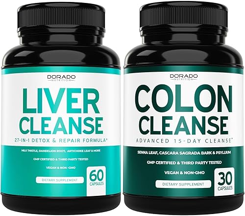 Liver Cleanse Detox (60 unidades) Fórmula 27 en 1 Suplemento de desintoxicación hepática y limpieza de colon (30 unidades) 15 días de limpieza