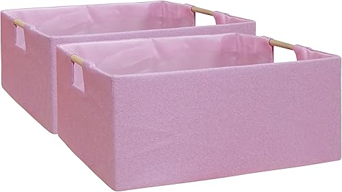 Contenedor de almacenamiento rectangular rosa para armario, caja plegable con asas, cajas de almacenamiento para niños, hogar, oficina, automóvil,