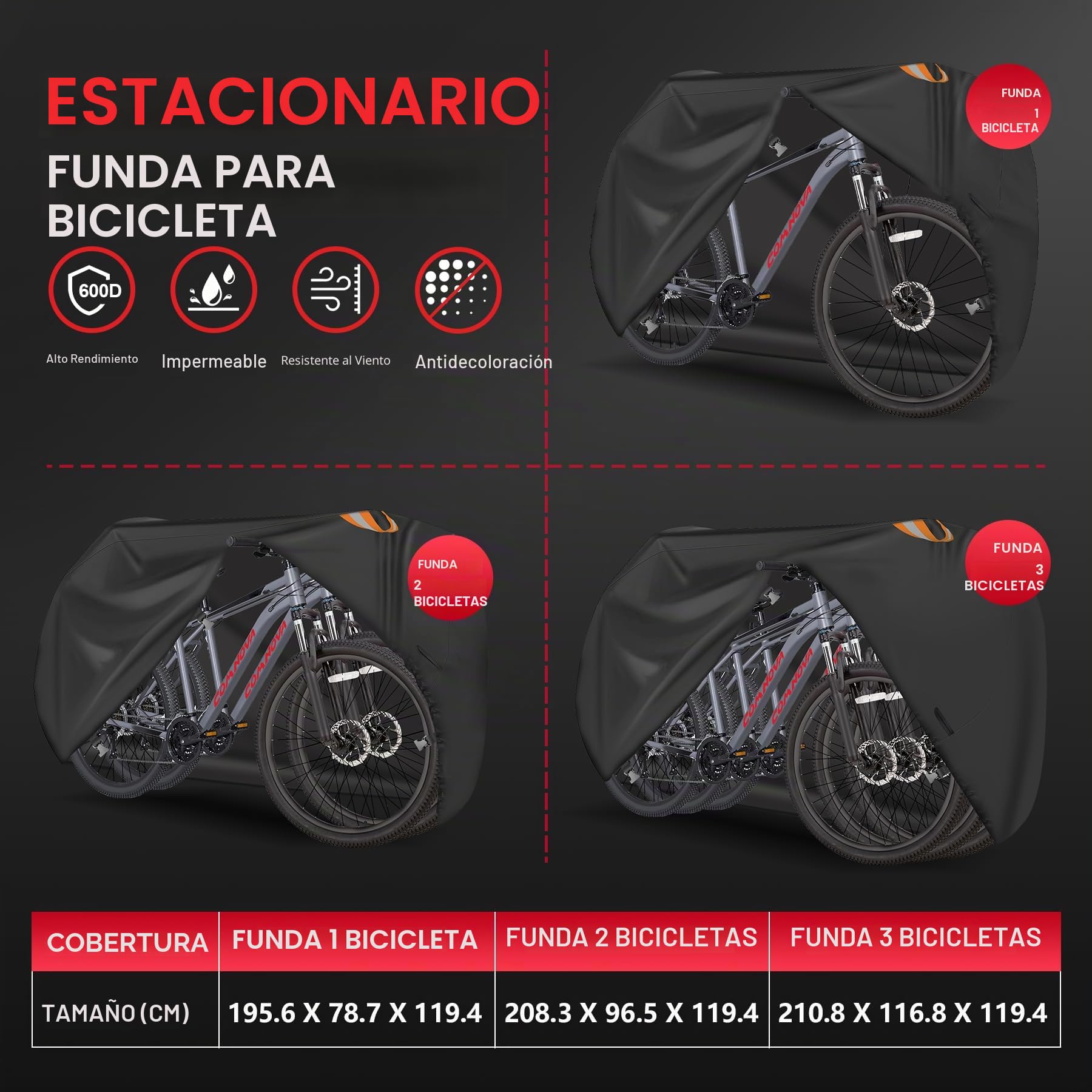 Zettum Funda de bicicleta para 2 bicicleta, Cubierta Protector para almacenamiento exterior, 600D Oxford Impermeable y resistente Funda de bicicleta con hebillas inteligentes resistentes al viento