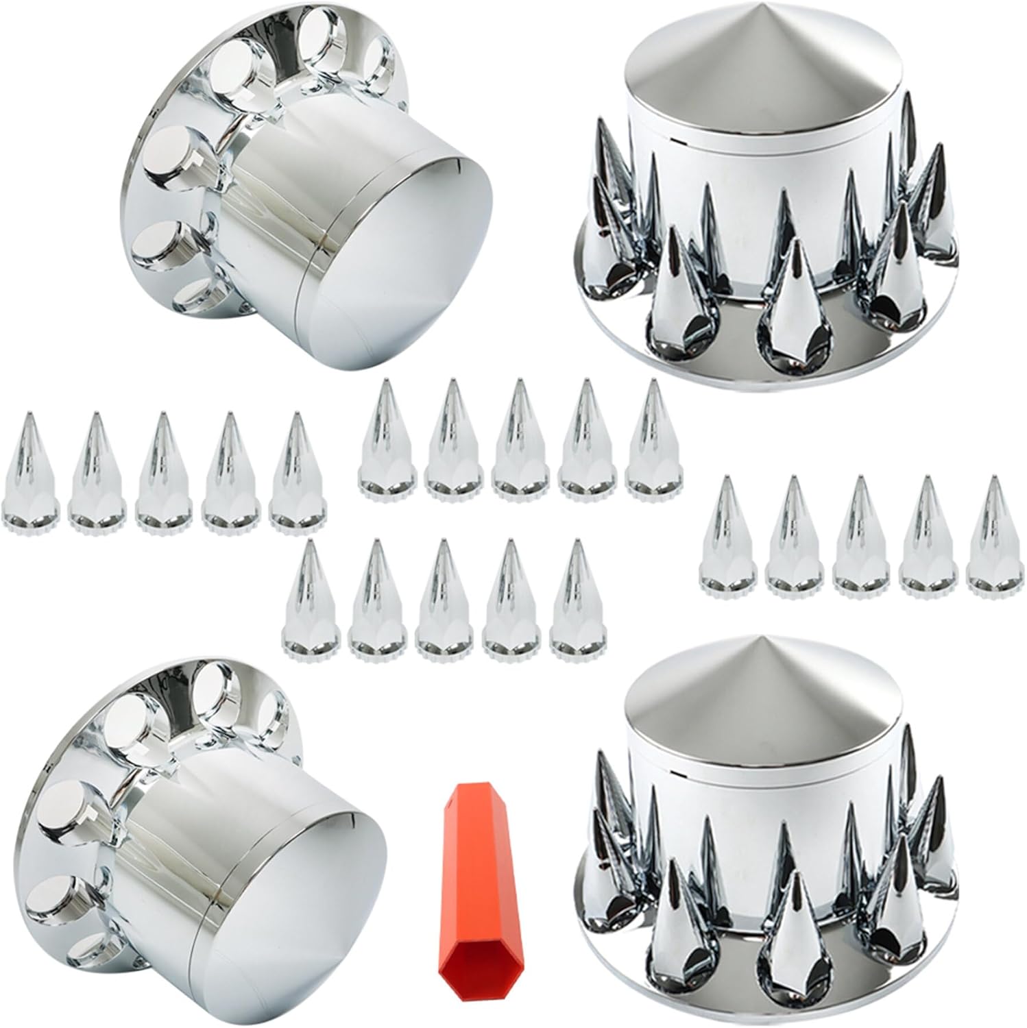 Chrome 4 Rear Wheel Cover Hub Cover with 33mm Spiked Removable Nut Covers Replacement for Semi Truck