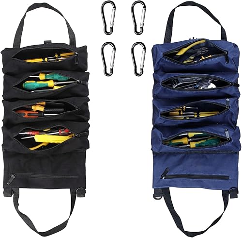 Miniatura 9 de 2 bolsas enrollables para herramientas, rollo de herramientas pequeño, bolsa de herramientas portátil para viajes diarios (negro y verde)