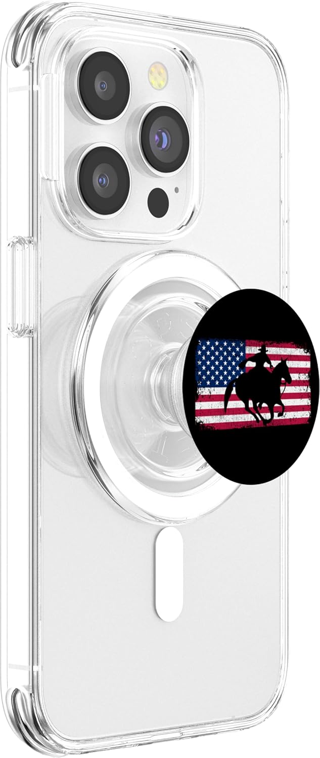 Barrel Racing Galloping Horse American Flag Design PopSockets MagSafe PopGrip for iPhone