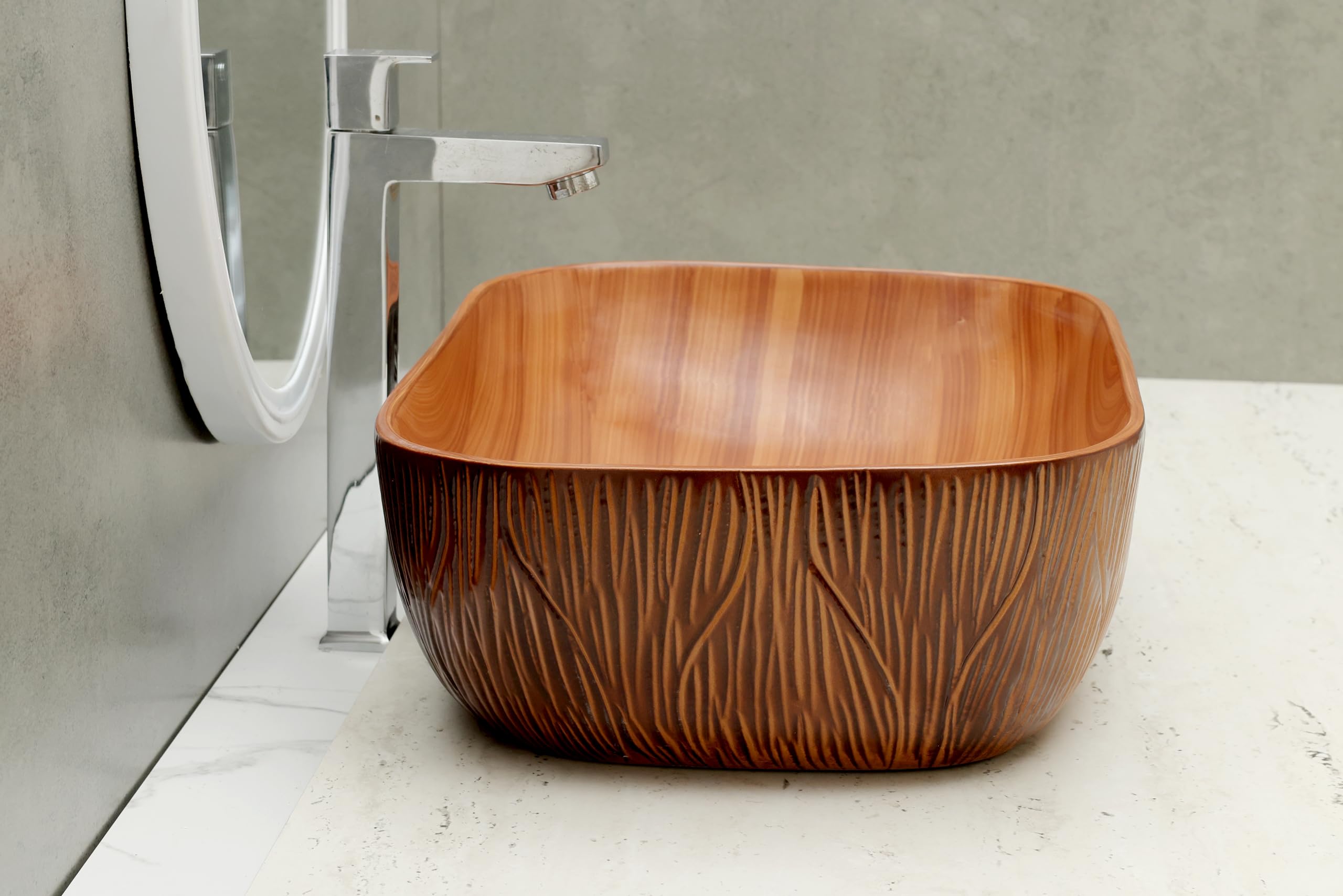 HISRE Bathroom Sink Wash Basin Table Top Wash Basin For Bathroom Over Counter Top Wash Basin For Living Room Washbasin Countertop Tabletop Ceramic Bathroom Kitchen Sink (18 x 13 x 5 Inch) (Style - 3), photo 3 of 4