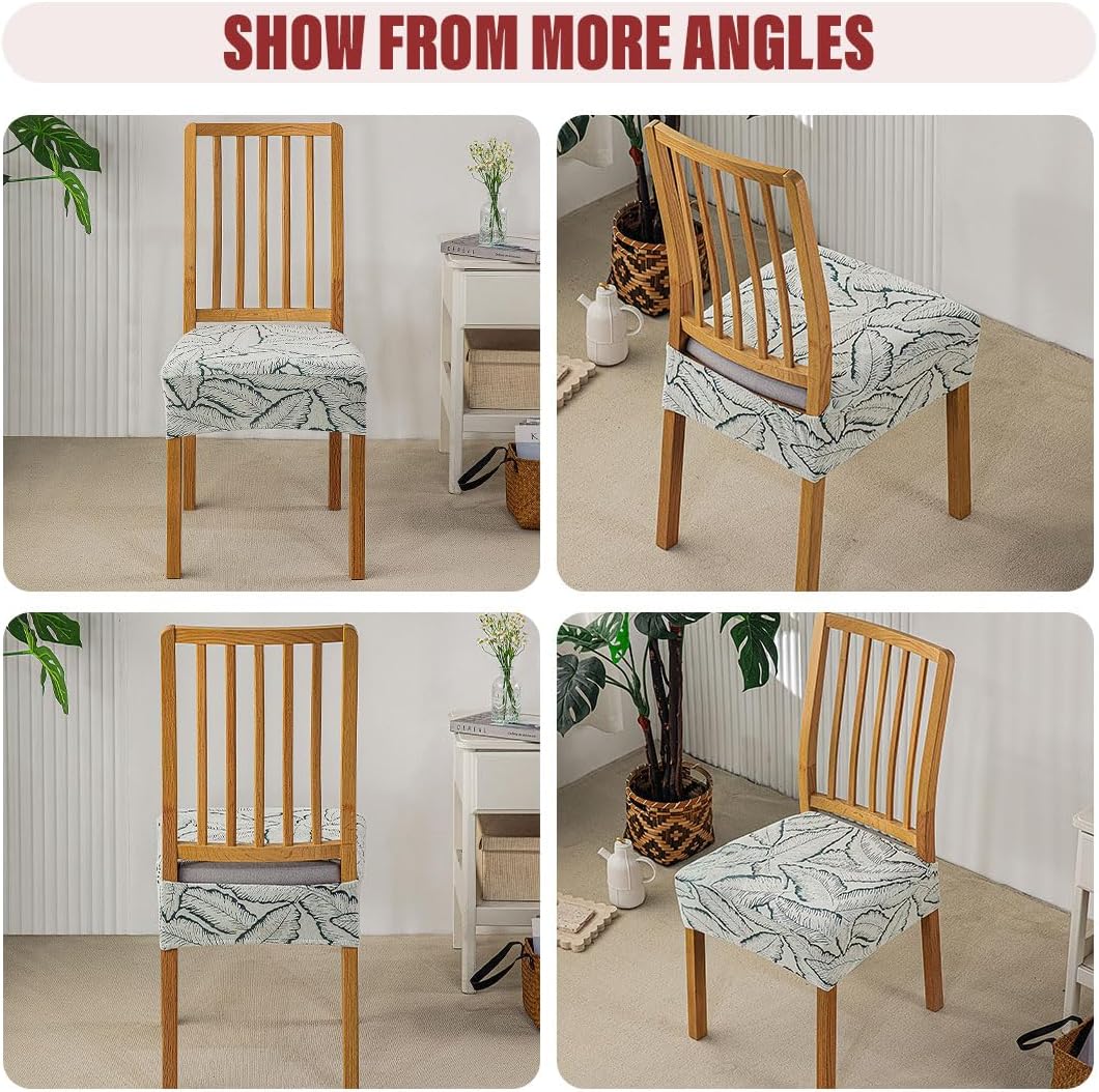 Waterproof Dining Chair Covers Dining Room Chair Seat Covers Set of 4 Stretch Seat Covers for Dining Room Chairs Jacquard Kitchen Chair Seat Protector Covers Green