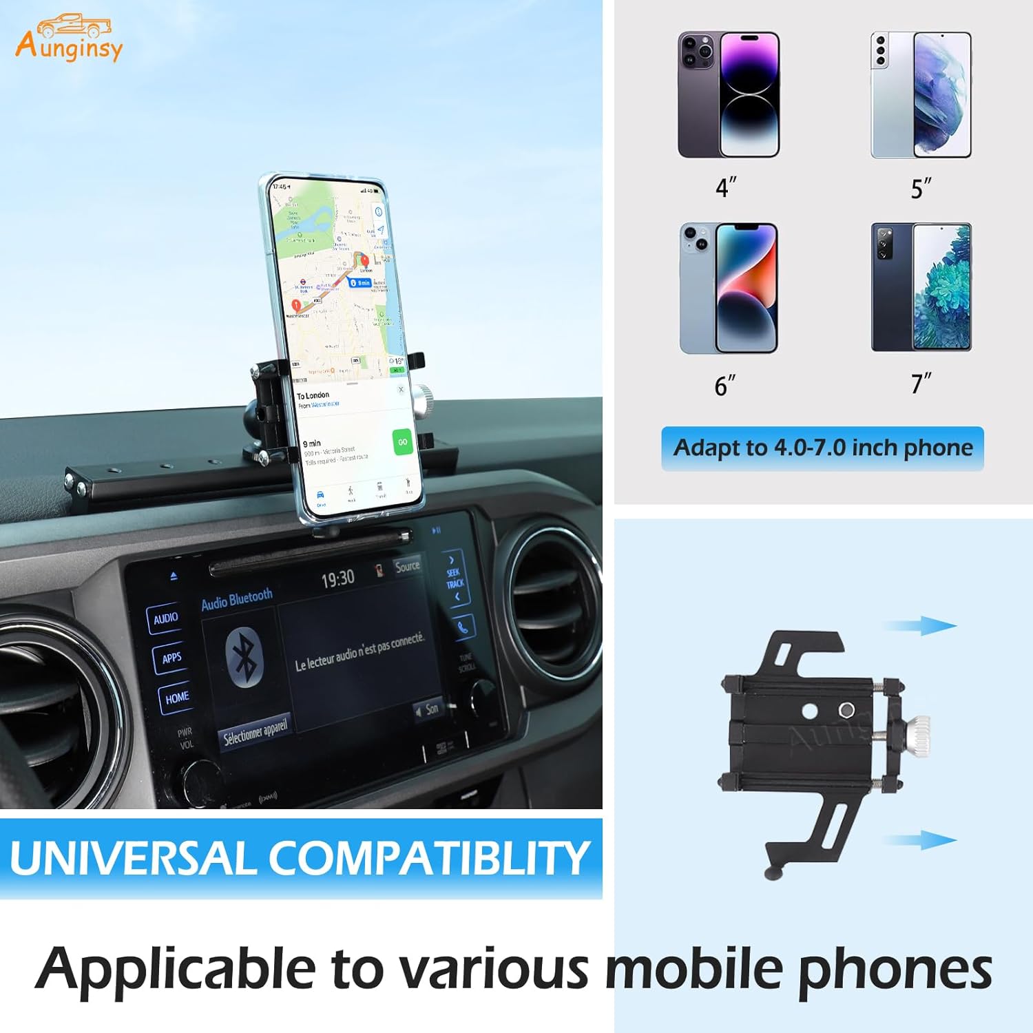 Aunginsy Dashboard Phone Holder Compatible with Toyota Tacoma 2016-2023, Car Navigation Screen Upper Panel Fixed Clip 360° Rotation Mobile Phone Bracket for Most Cell Smartphone Mount Accessories