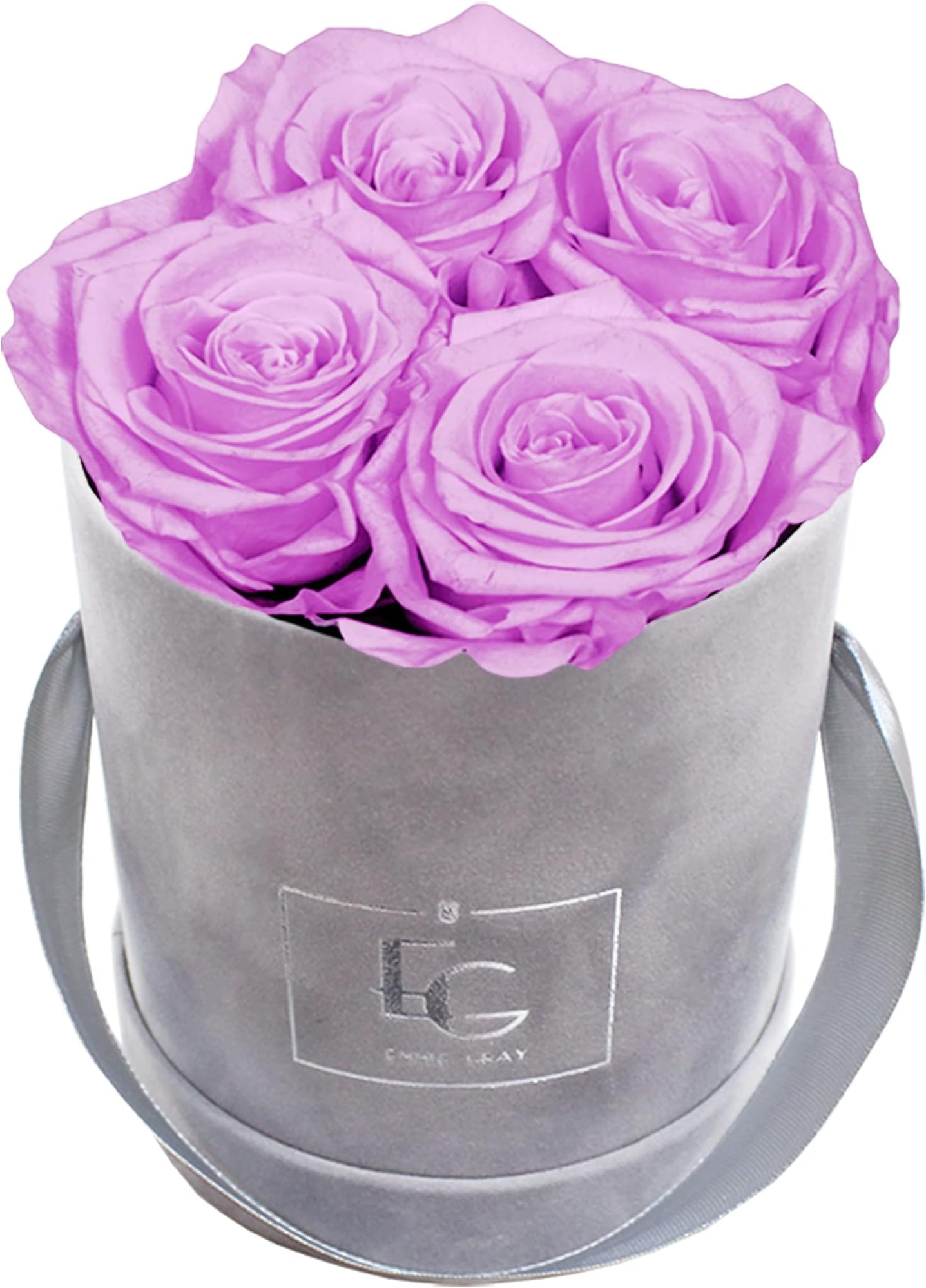 Emmie Gray Classic Infinity Rose Box | Velvet Grey | Round Flower Box - Infinity Roses in Grey Velvet Box - 1-3 Years Shelf Life - Real Roses that Bloom Years - Durable Roses (XS, Baby Lilli)