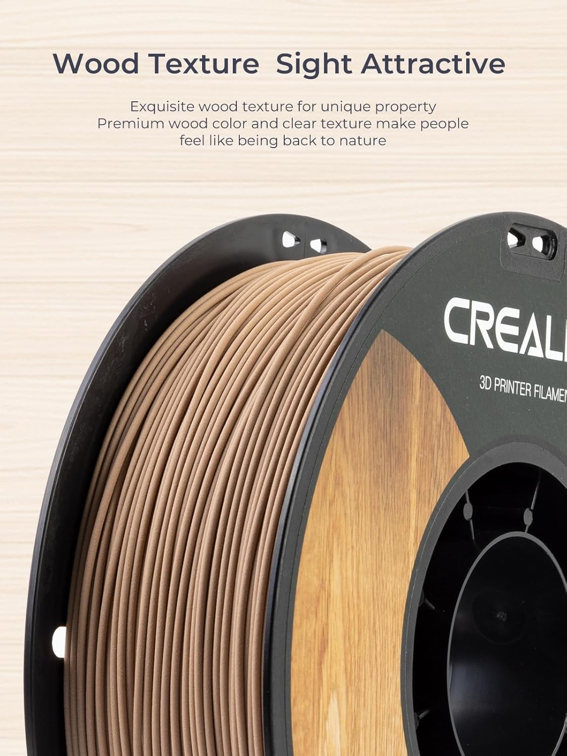 Creality Holzfilament 1,75mm, CR PLA mit natürlicher Holztextur - 1kg Spule, matte Oberfläche - Maßgenau ±0,02mm