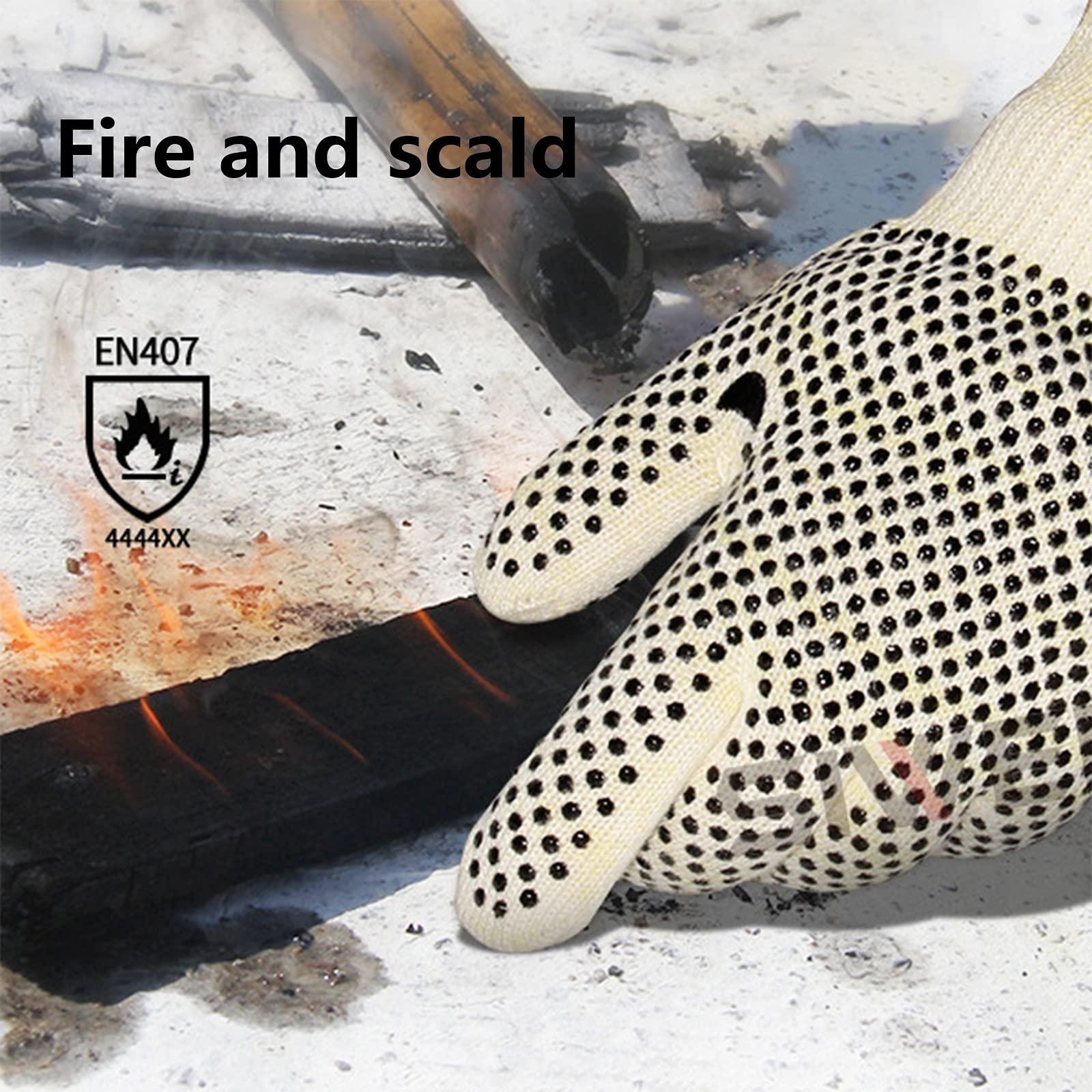 sunyu Guantes de Barbacoa, Resistentes Al Calor Extremo Guantes de Cocina Antideslizante para Horno Microondas, Parrilla, Cocina, Chimenea y Carbón
