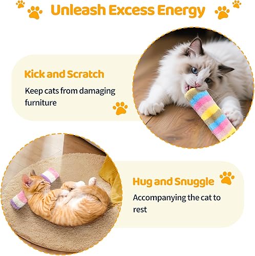 Miniatura 7 de Kerros Paquete de 3 almohadas de juguetes para gatos, juguete suave para gatos con hierba gatera en el interior, juguetes interactivos para gatos de