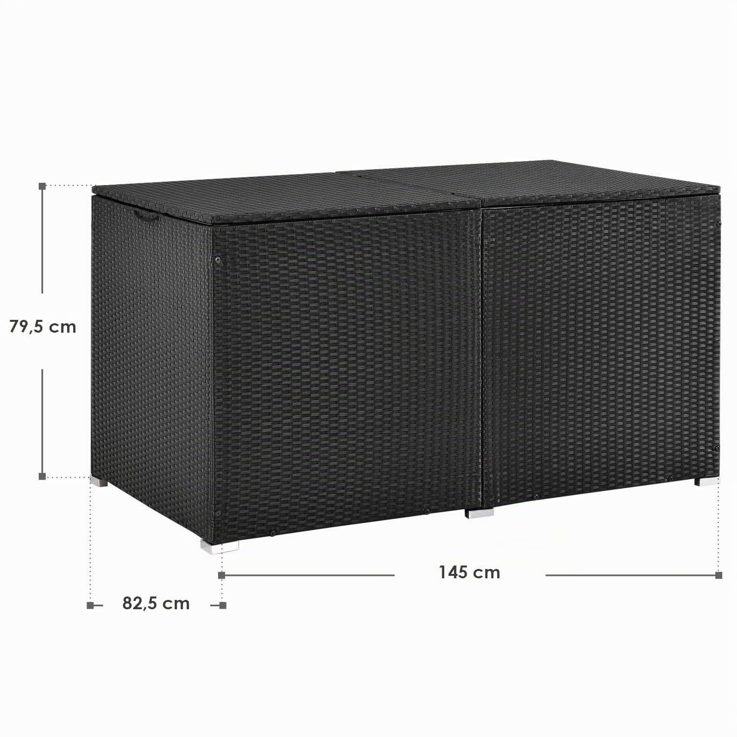 Juskys Scatola per Cuscini Polyrattan Ikaria 950 L con Coperchio con Meccanismo di Sollevamento - 145 x 82 x 79 cm per Giardino - Nera con Telo Interno