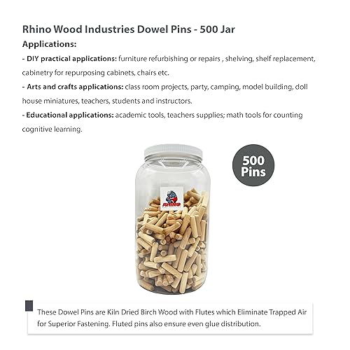 Vista 150 de 1/4" x 1" - Paquete de 500 pasadores de madera - Secados al horno, estriados y biselados (1/4" x 1", 500 unidades)