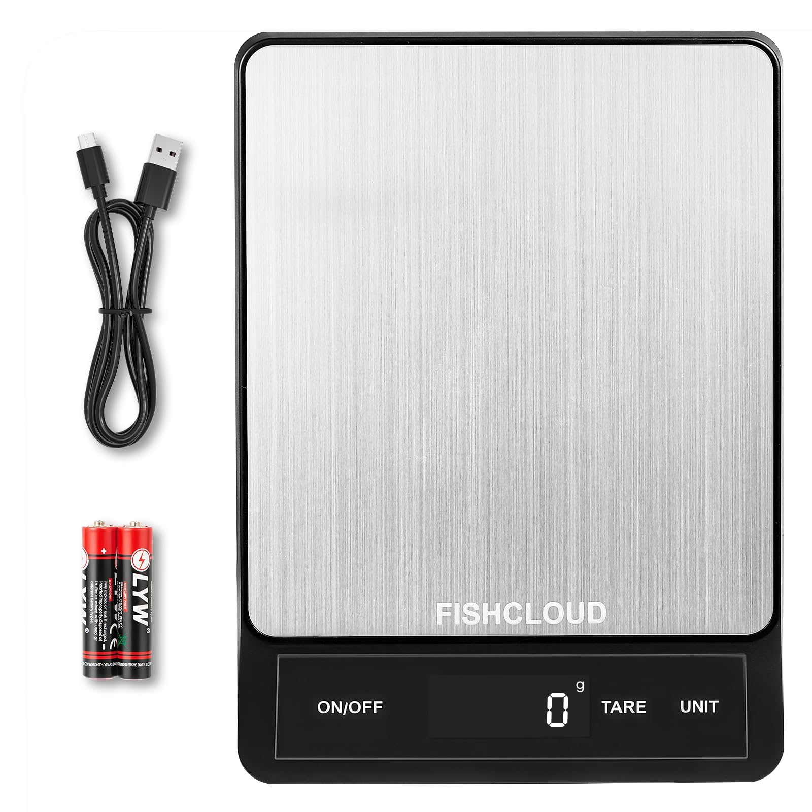 Lebensmittelwaage, wiederaufladbare digitale Küchenwaage, 15 kg, 1 g Präzision, Typ-C, Edelstahl, Gramm/Unzen, LCD-Display, wasserdicht, zum Kochen, Backen, Mahlzeitenvorbereitung, Aschsilber