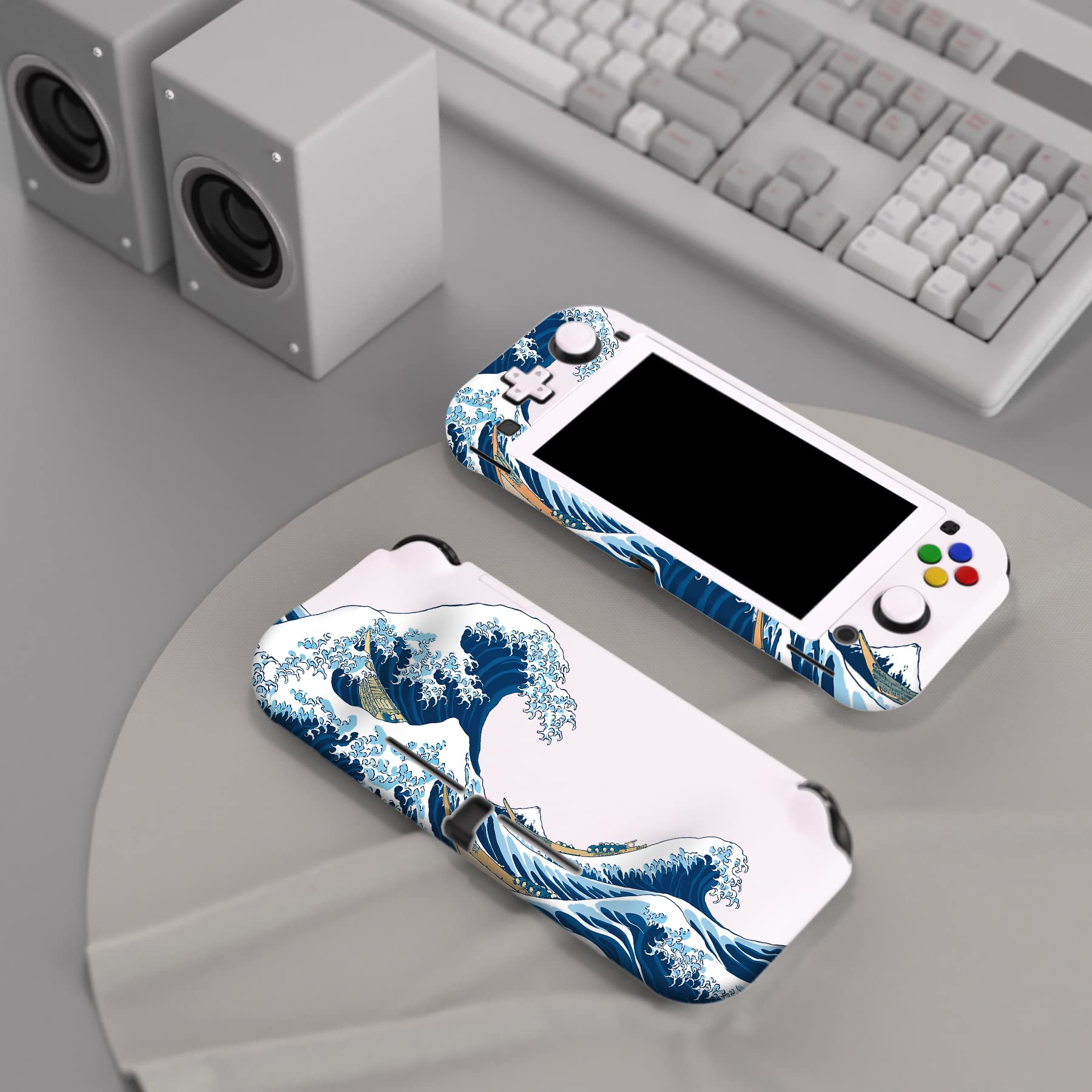 PlayVital ZealProtect Hülle für Nintendo Switch Lite,Case Hülle Schutzhülle Tasche Zubehör,Ergonomische Grip Joycon mit Schutzfolie&Joystick-/Tasten-Kappen für Switch Lite(Welle) - 5