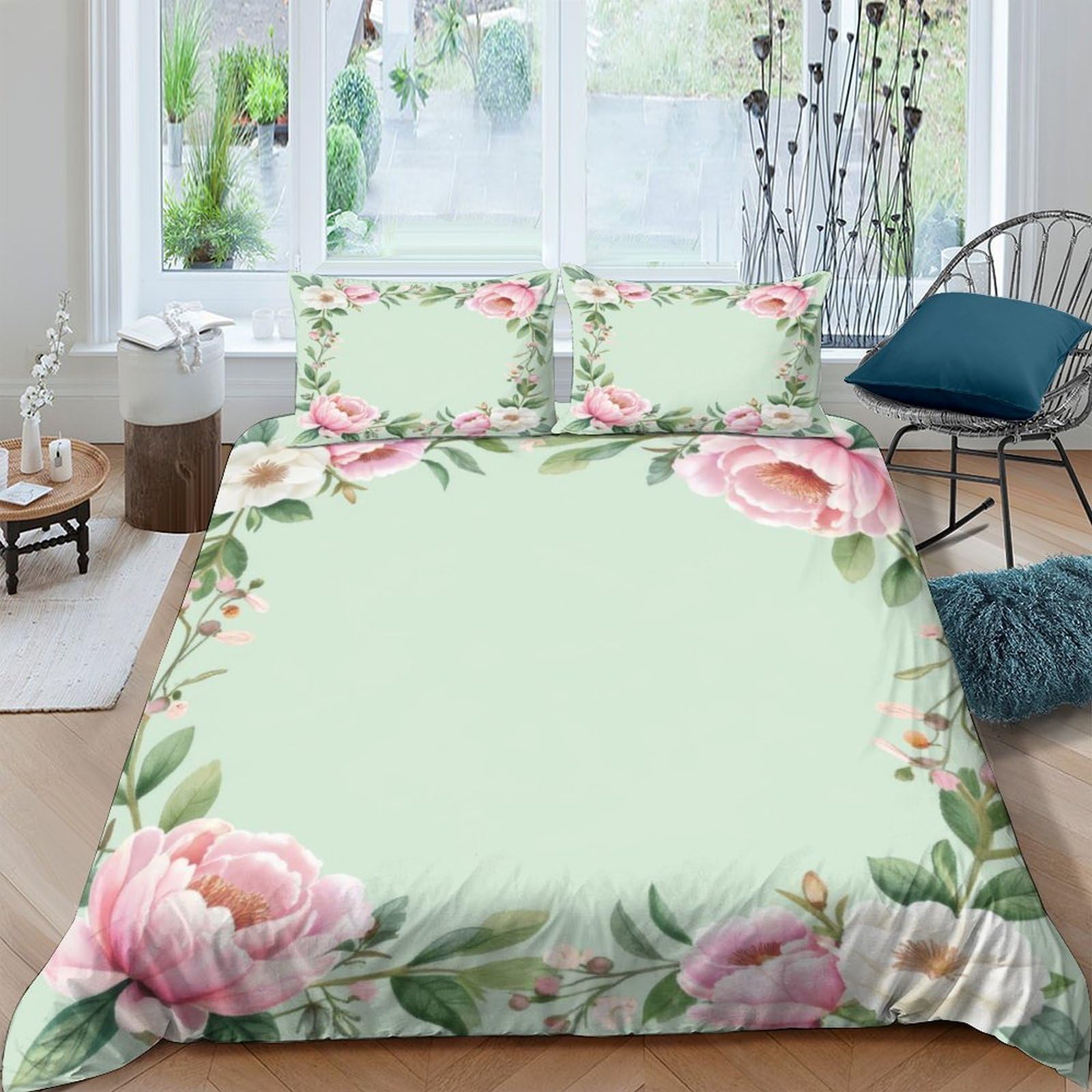 Ctjqhvkz Style-6 3D Printed Pastel Floral Fitted Sheet Microfiber Soft Breathable Watercolor Peony Mattress Cover Bedroom Dorm Decor Single（135X200cm）