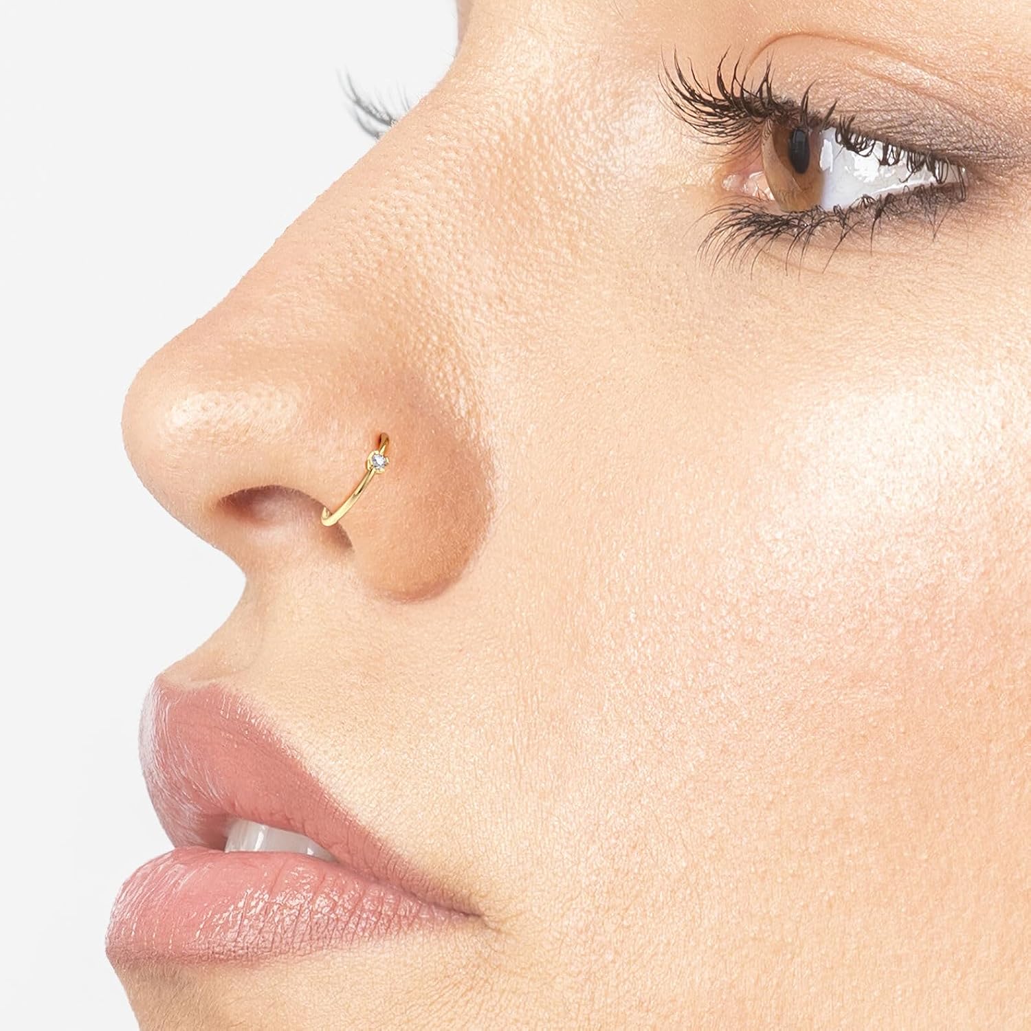 Lavari Jewelers 20 Gauge Nose Ring for Women - 14k White or Yellow Gold Lab Grown Diamond Nose Stud - Unisex Stud Hypoallergenic Nostril Piercing Jewelry - Classic Open Ring 20G Body Piercing for Men