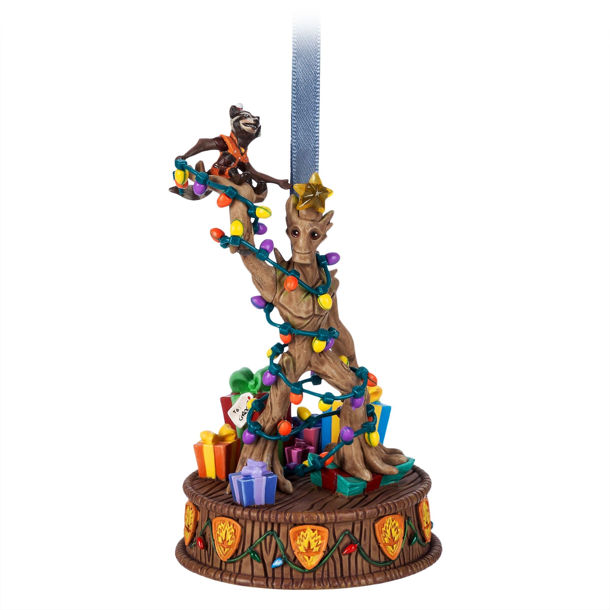 Disney Store Oficial Adorno Iluminado Rocket y Groot, Living Magic Sketchbook, Guardianes de la Galaxia, Decoración Navideña para Colgar