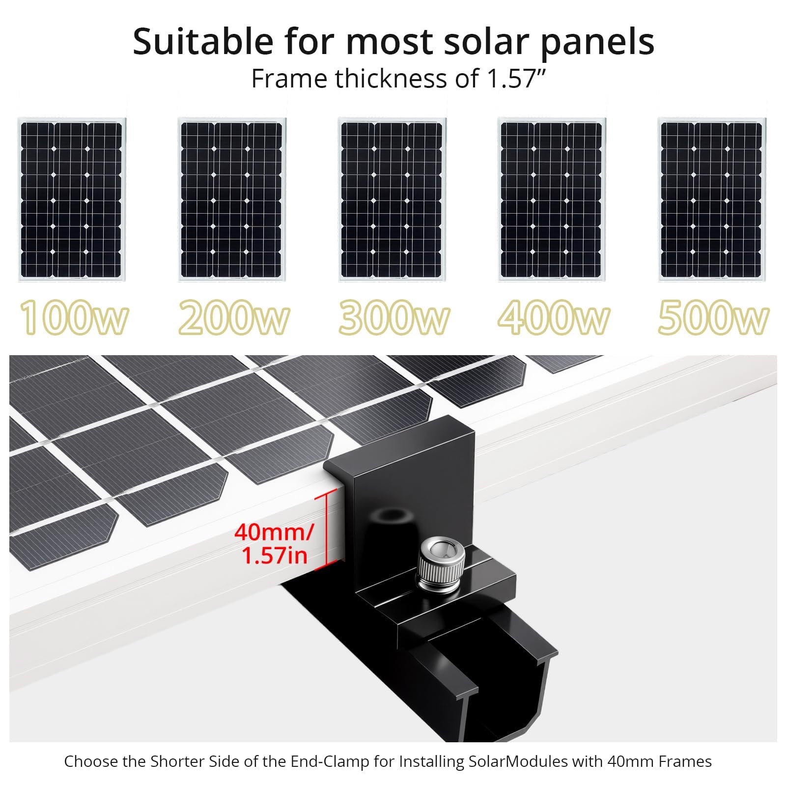 Anbte 10 Piezas Soporte Placas Solares 120mm*25mm AleaciÓn de Aluminio, 4x Abrazadera Final para Panel Solar de 40mm y 6 Abrazaderas Centrales para Caravanas Furgonetas Cobertizos Color Negro
