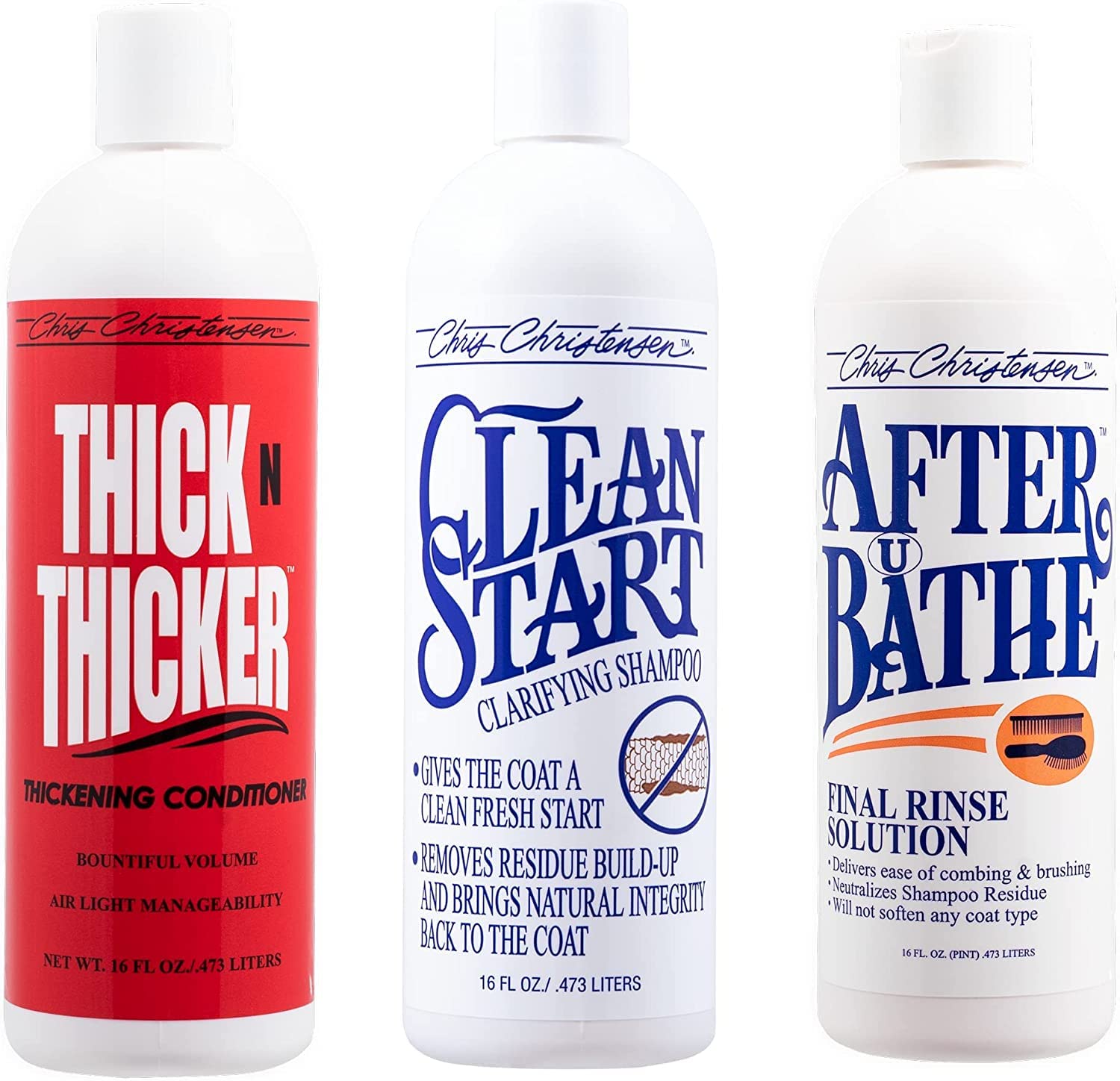 Shampoo & Conditioner 16 oz Bundle - Thick N Thicker Foaming Conditioner + Clean Start Clarifying Shampoo + After U Bathe Final Rinse Solution, Groom Like a Professional, Made in USA