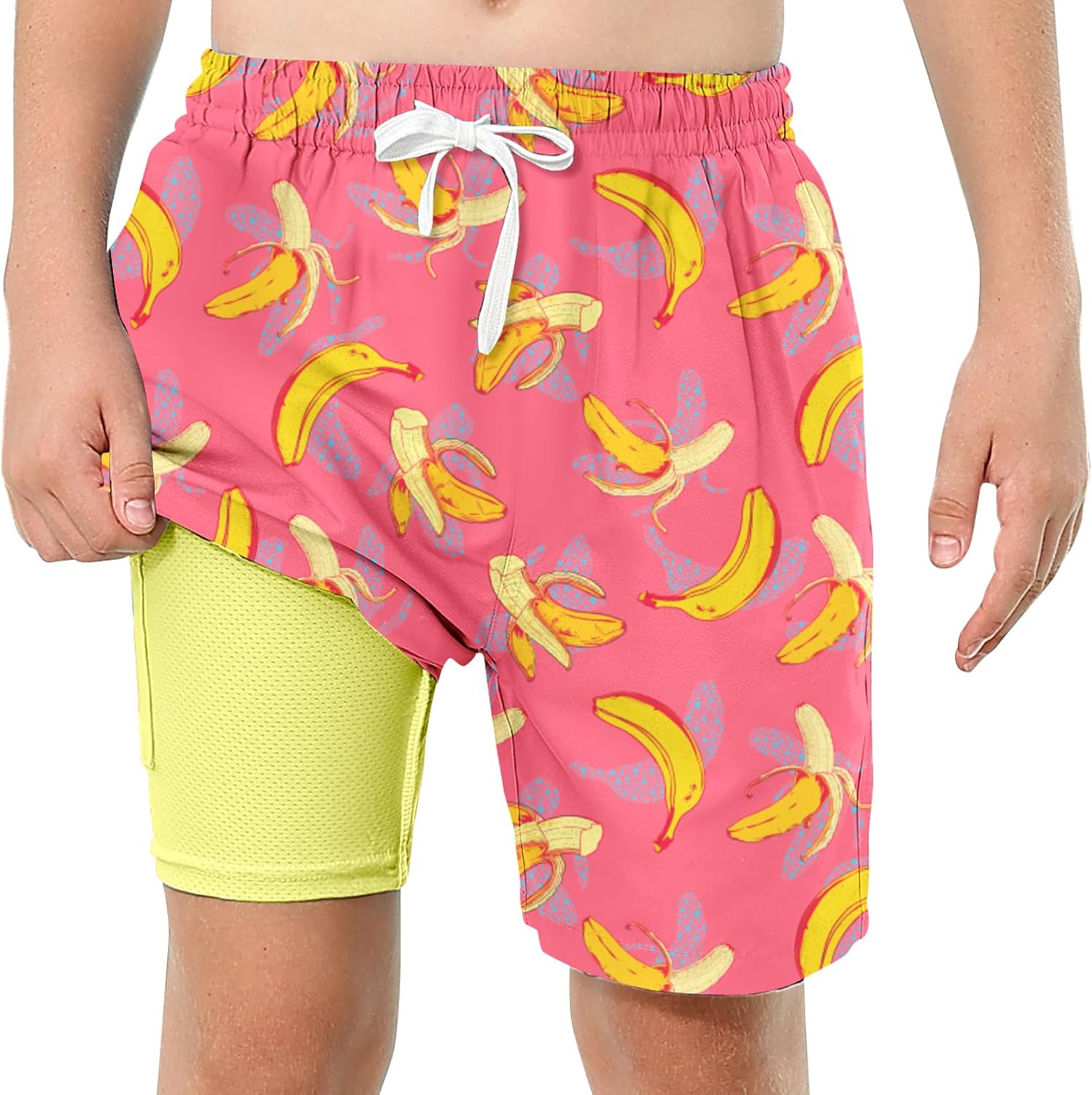 Boys Swim Trunks with Compression Liner Swim Shorts Kids Quick Dry Bathing Suit Boxer Brief Swimwear 6-20 Years