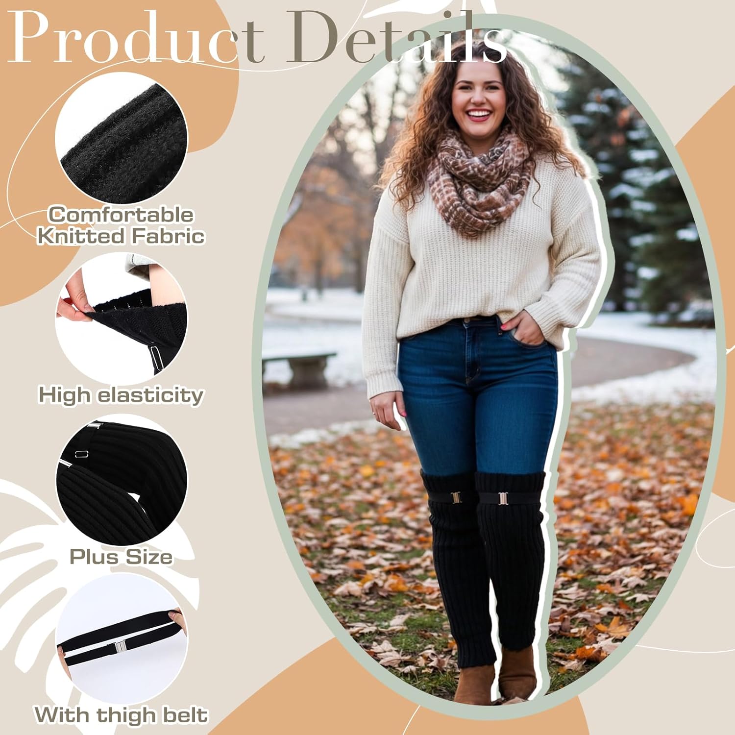 3 Pairs Plus Size Women Leg Warmers Winter Thigh High Socks for Thick Thighs, Extra Long over The Knee Stockings Extra Wide Leg Warmer Footless for Winter Sports Yoga Dance - Image 3