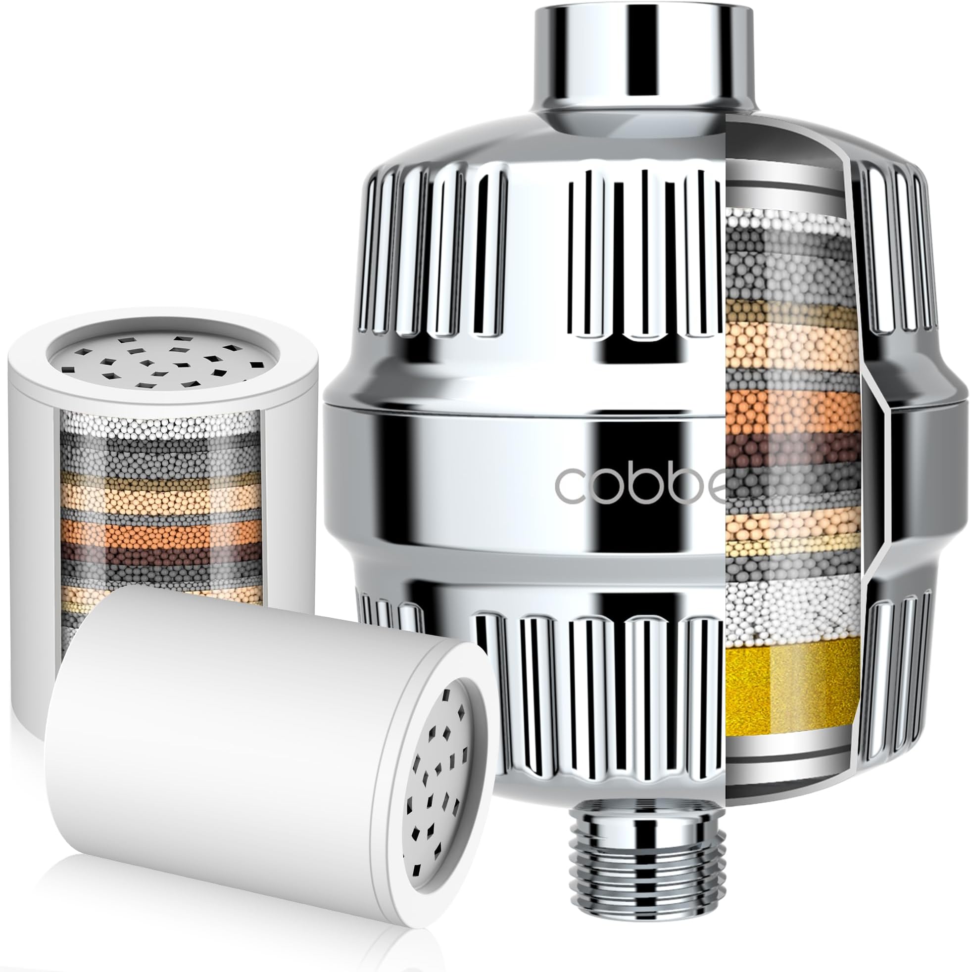 Cobbe 20 Stage Shower Head Filter with KDF-55 for Hard Water, High Output Water Filter with 2 Replaceable Cartridges - Removing Chlorine and Harmful Substance, Chrome