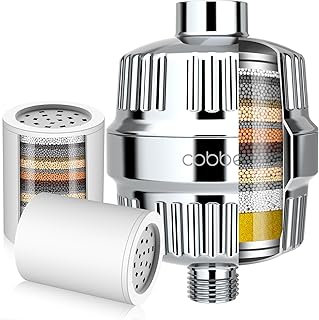 20 Stage Shower Head Filter with KDF-55 for Hard Water, High Output Water Filter with 2 Replaceable Cartridges - Removing Chlorine and Harmful Substance, Chrome