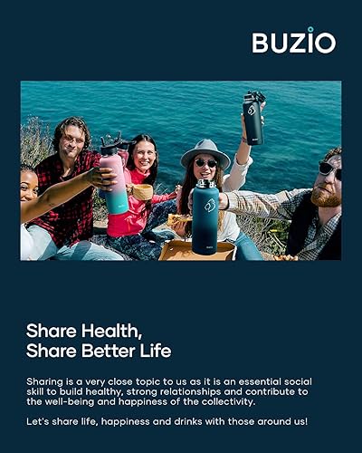 Miniatura 7 de BUZIO Botella de agua de 40 onzas aislada con popote y 3 tapas y bolsa de transporte, frasco de agua de acero inoxidable a prueba de fugas y