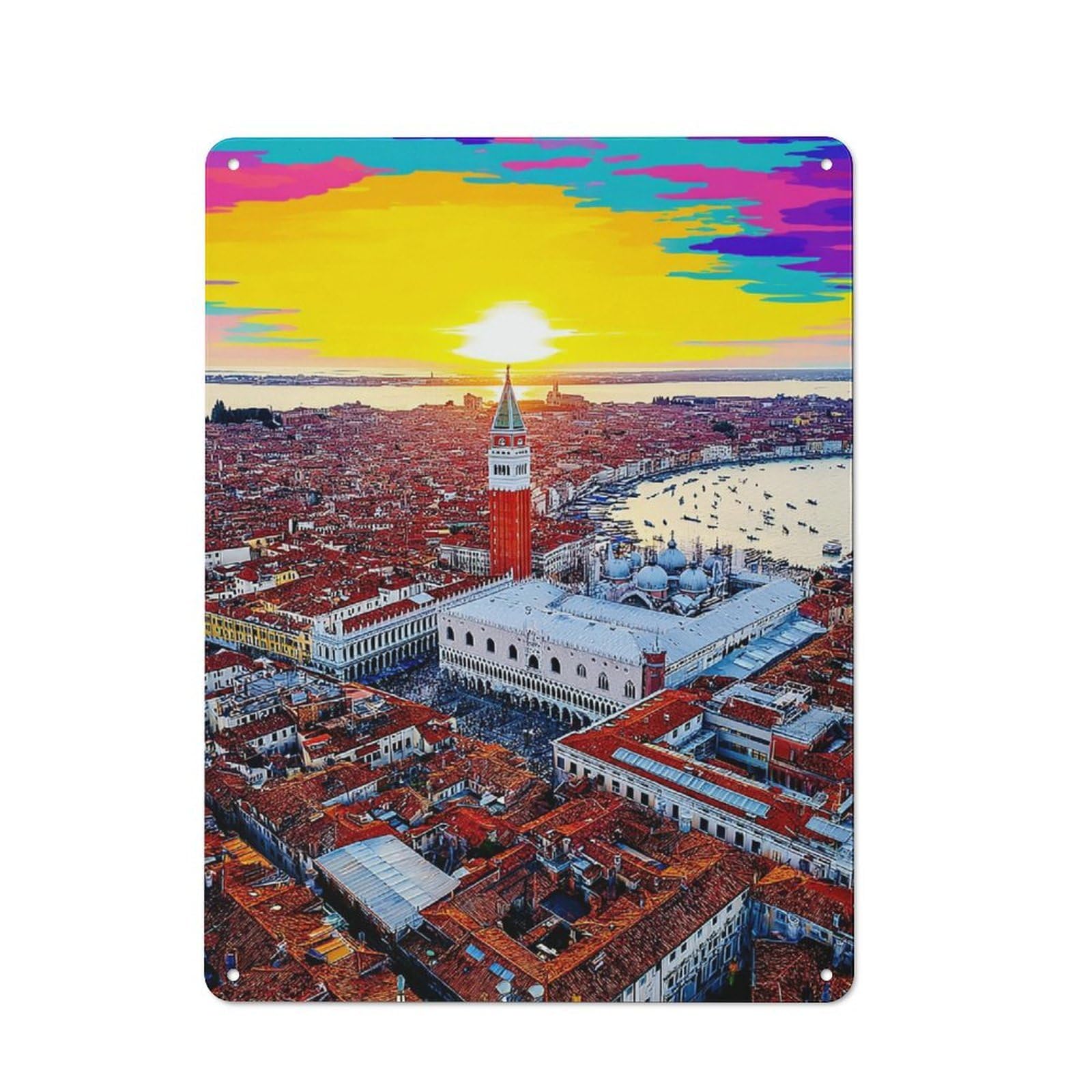 Junmoney Venice Sunset Aerial View Of St. Mark's Squa Re Metal Sign 40X30cm, Vintage Bar Wall Plaque For Diner, Restaurant, Shed Or Kitchen