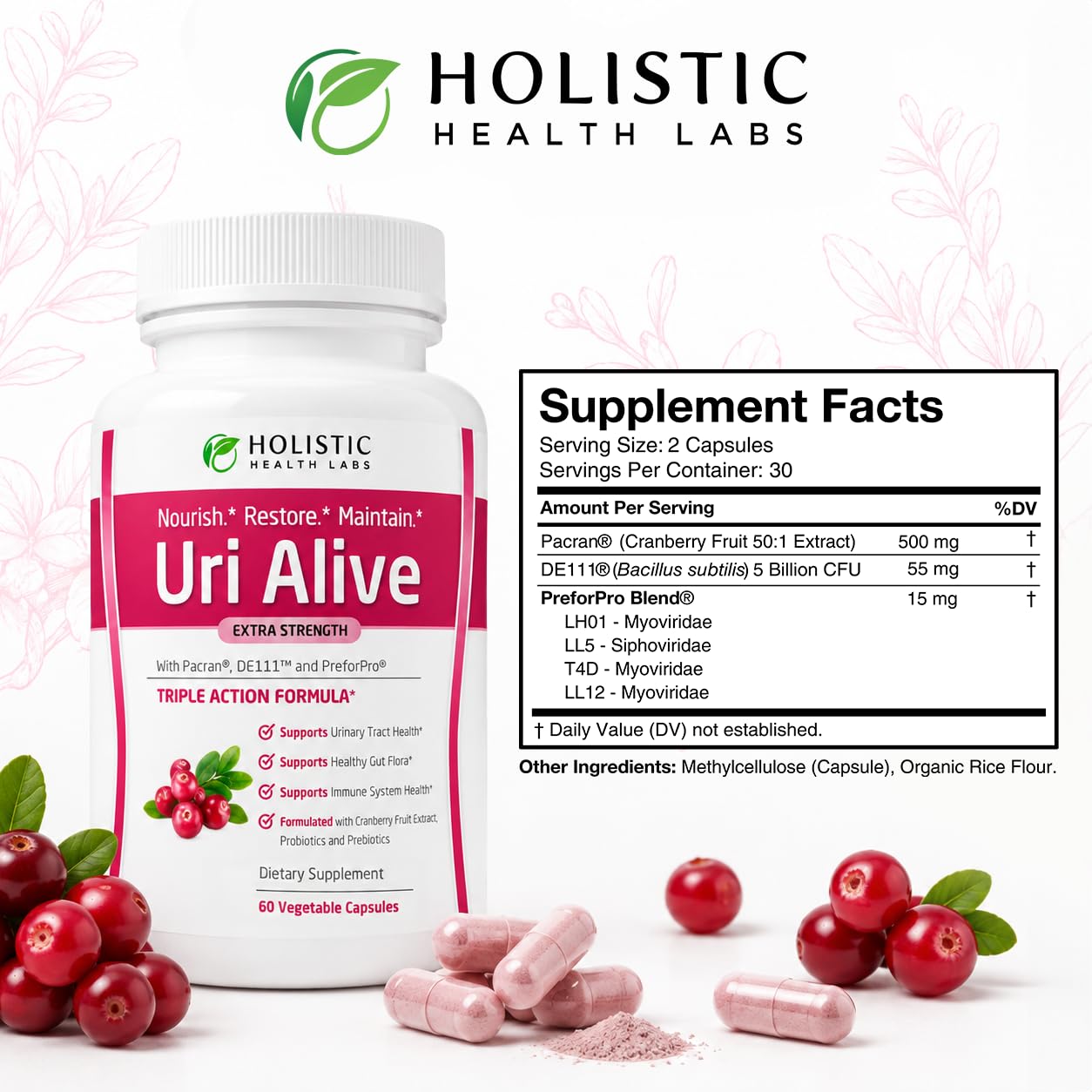 Uri Alive Extra Strength Urinary Support Supplement for Urinary Tract, Bladder, Gut Flora, and Immune System Health (60 Count (Pack of 1)) — Amazon image 7