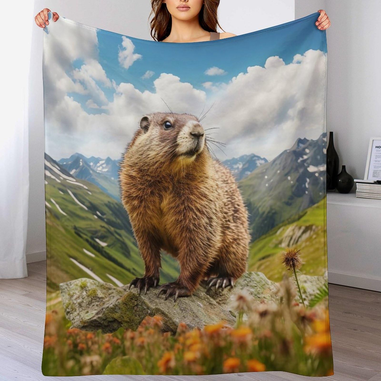 Couverture polaire marmotte plaid super doux chaud pour lit canape lit