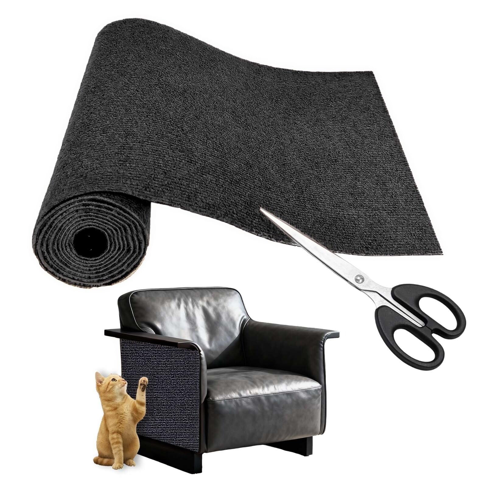 Cat Scratching Mat, 200x30cm Trimmable Cat Scratching Pad, Thickened Self Adhesive Cats Scratch Mat Anti Scratch Furniture Protector for Sofa Wall Floor Carpet (Black)