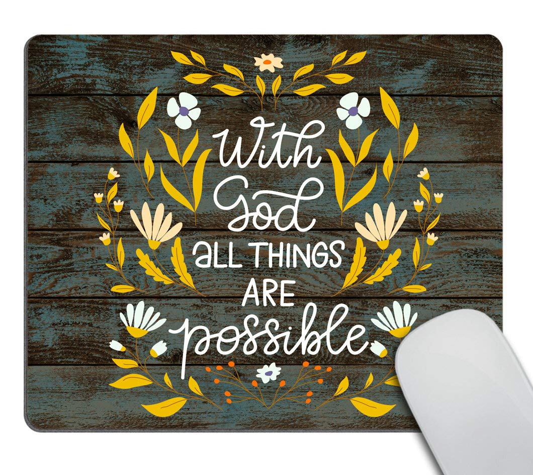 Smooffly Mouse Pad for Computer,with God All Things are Possible Inspirational Quotes Art Rustic Black Old Wood White Quote