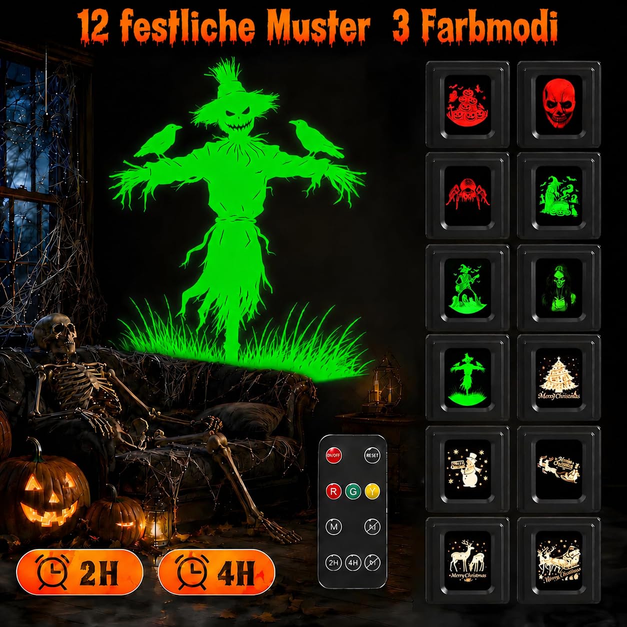 Weihnachten Deko Outdoor Innen, 3D Dynamische Halloween Projektor