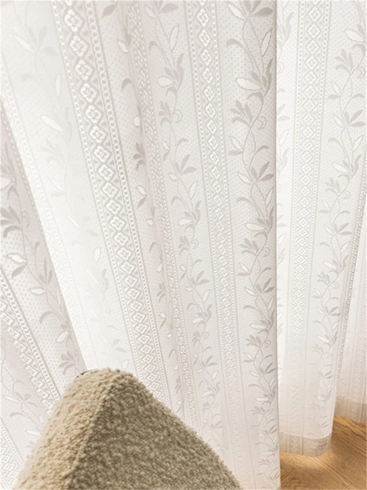 2 Piezas Cortinas Salon Modernas Visillos Poliéster Visillo semitraslúcido con Ollaos para Casa Decoracion Dormitorio, Salón o Habitación - 229 x 274cm(An x Al) Hoja Blanca