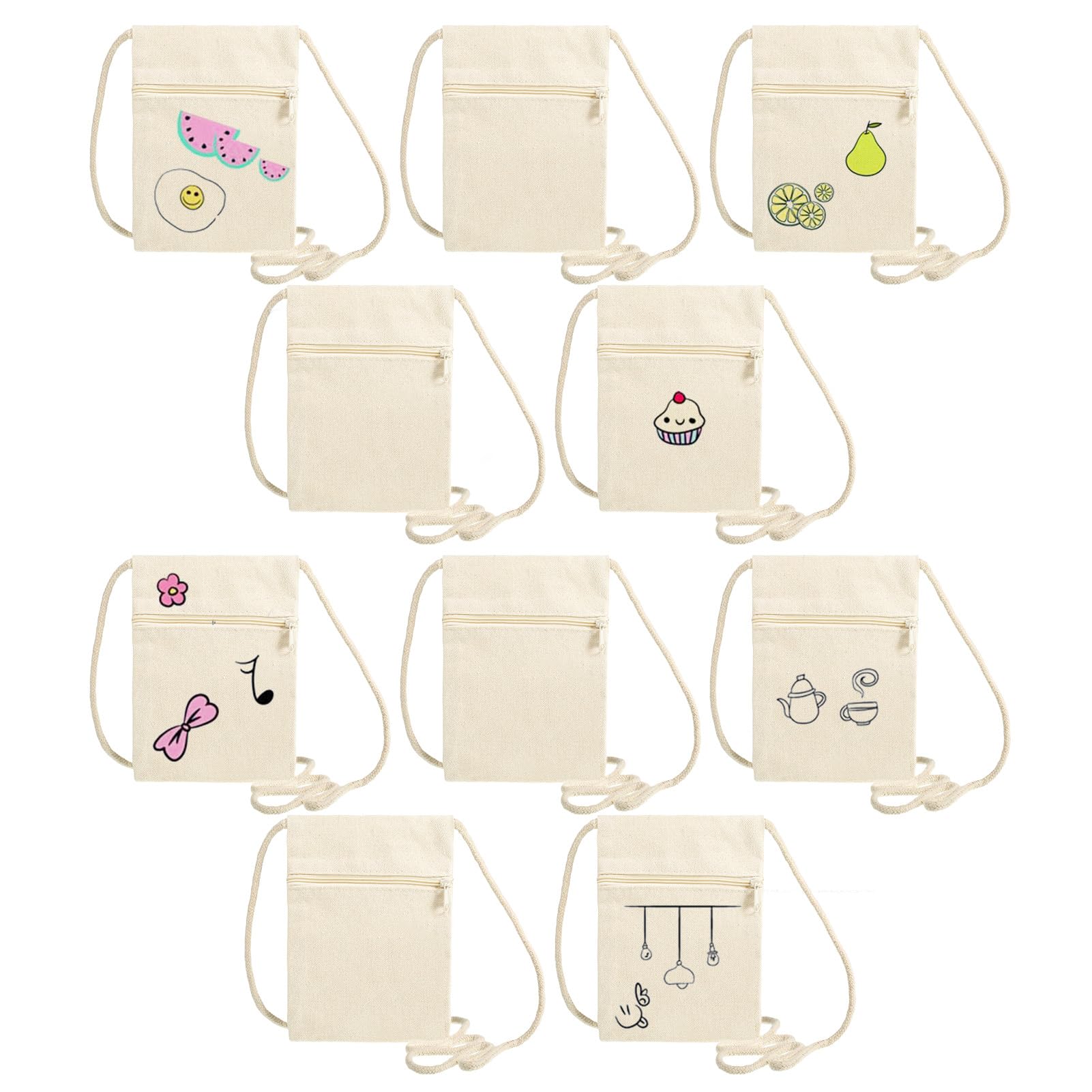 SmilcloudPack of 10 Fabric Bags for Painting, DIY Small Shoulder Bags for Painting, Bags Painting, Children's Neck Pouch for Birthday Party, School, Celebration, Gift, Beige, beige