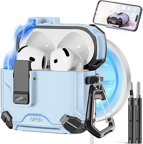Miniatura 17 de Compatible con AirPods de 4ª generación, Funda Magnética con Bloqueo Automático, Soporte para Teléfono y Kit de Limpieza, Compatible con Funda
