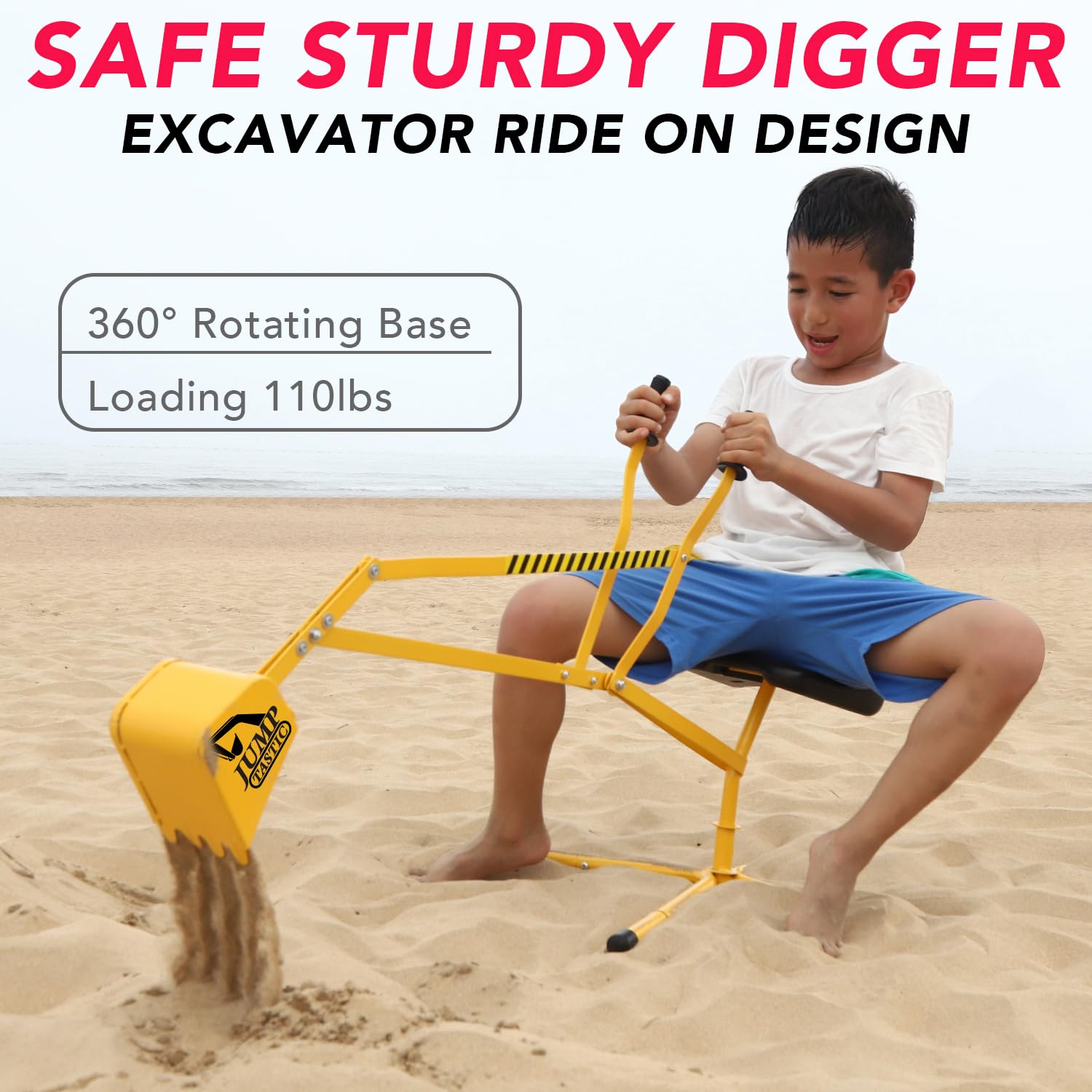 Amazon.co.jp: JumpTastic サンドディガー サンドボックス ディガー おもちゃ 360°回転ベース  頑丈で安定したスチールフレーム構造 金属バケツ 子供用掘削機 掘削機 掘削機 乗り物 砂場 ビーチ 雪に最適 : おもちゃ