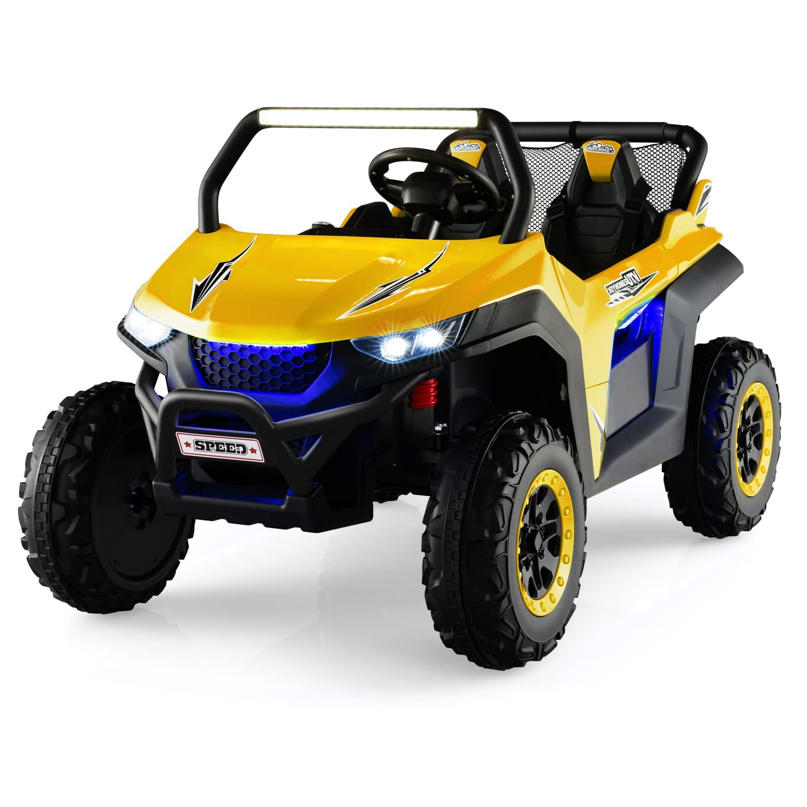 RELAX4LIFE Auto Elettrico per Bambini 12V, Macchina Elettrica 2 Posti con Luci Suoni, Ideale per Bambini 3-8 Anni, Capacità 60 kg (Giallo)
