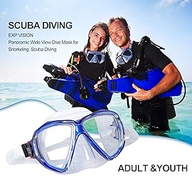 Snorkel Diving Mask Panoramic HD Swim Mask, Anti-Fog Scuba Diving Goggles,Tempered Glass Dive Mask Adult Youth Swim Goggles with Nose Cover for Diving, Snorkeling, Swimming (Translucent Blue)