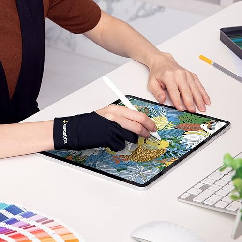 Miniatura 8 de XENCELABS, Guante de artista, guante de dibujo para mano izquierda y derecha para tableta de dibujo, guante de 2 dedos para dibujo, color negro,