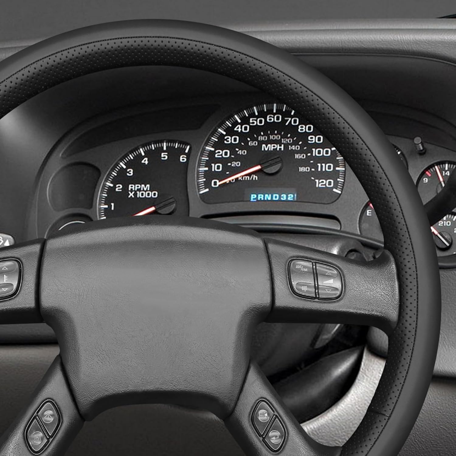 MEWANT Hand Stitch Real Leather Car Steering Wheel Wrap Cover for Chevrolet Silverado 2003-2007 Steering Wheel Protector Steering Wheel Accessories(3D Style)