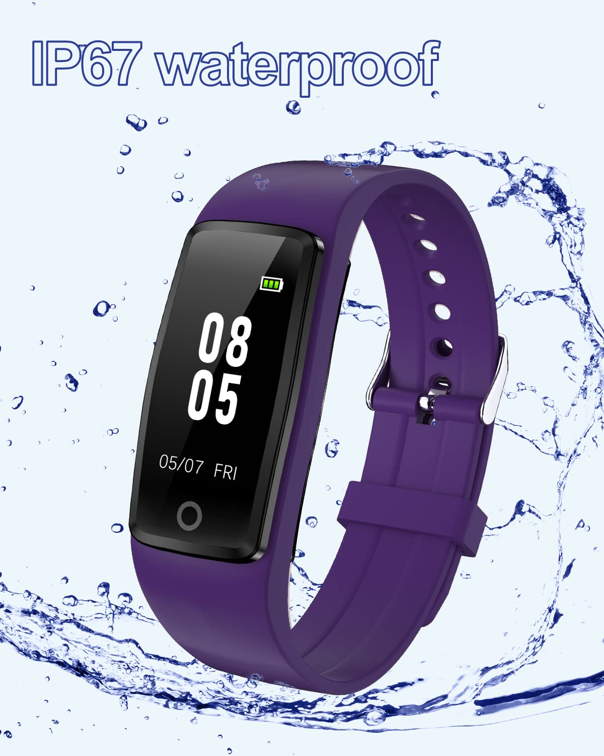 GRV Fitness Tracker Non Bluetooth Fitness Watch No App No Phone Required Waterproof Pedometer Watch with Steps Calories Counter Sleep Tracker for Men Women Kids Parents (Purple)