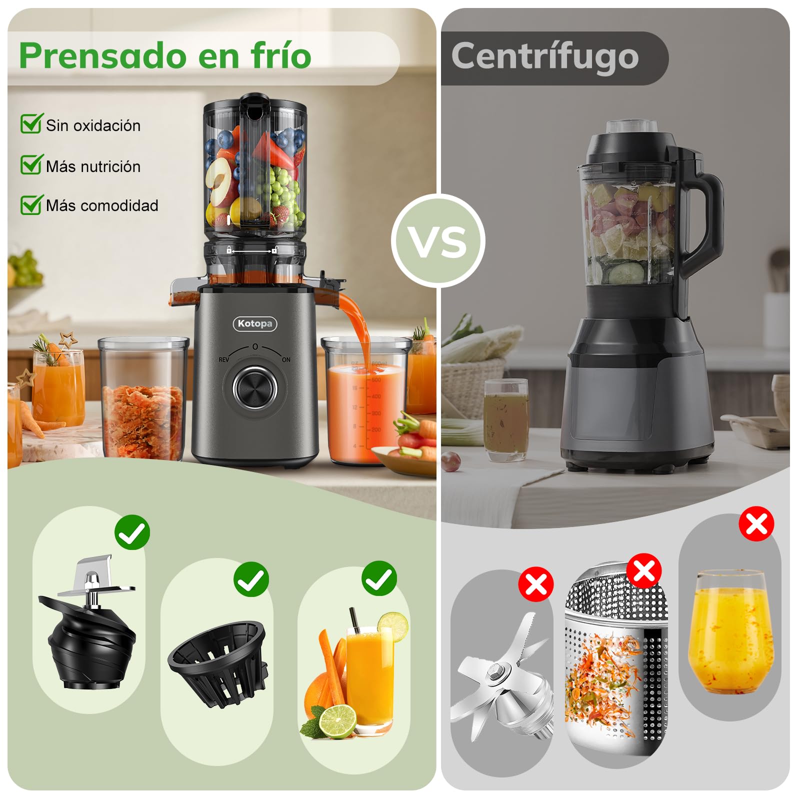 Kotopa Entsafter Gemüse und Obst Testsieger, Slow Juicer mit 120 MM XL-Einfüllschacht, 600 mL Saftbehälter, Elektrische Juicer Machine für Familien, Gesundheitsbewusste, Einfache Reinigung(Grau)