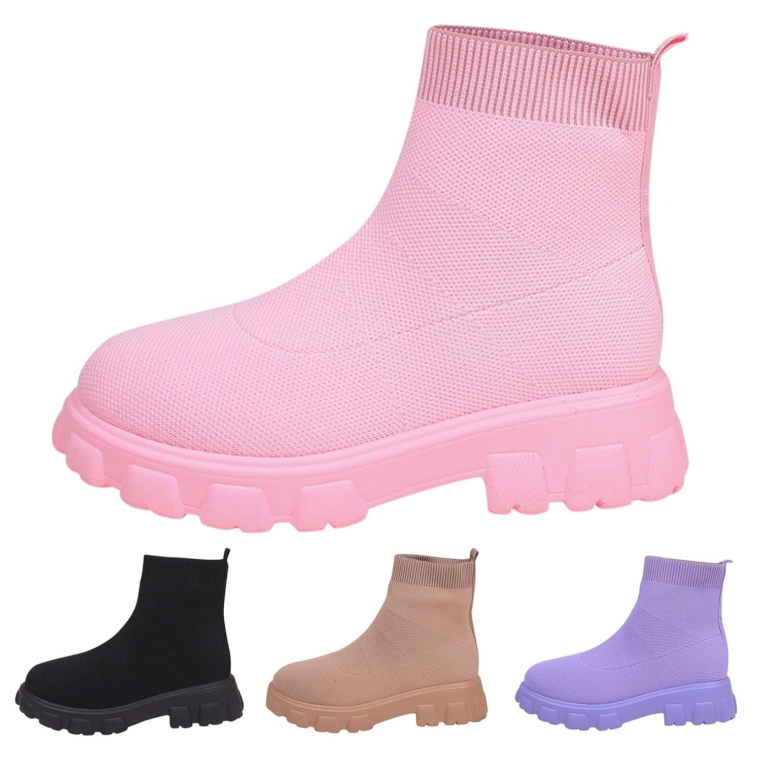 Womens Ankle Boots Comfortable Winter Platform Lug Sole Short Boots Fashion Warm Slip On Elastic Sock Booties Women