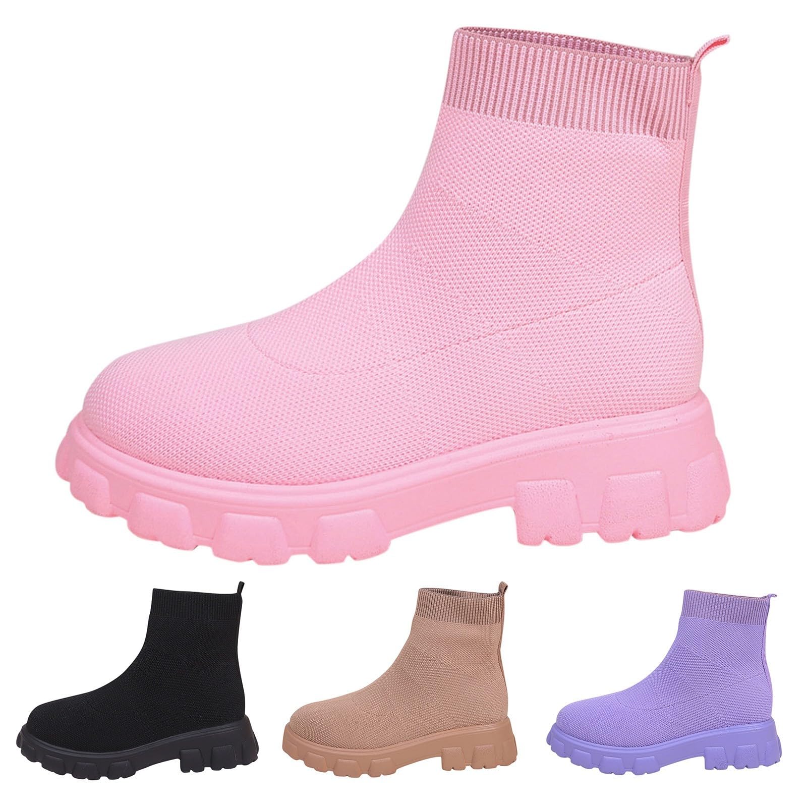 Womens Ankle Boots Comfortable Winter Platform Lug Sole Short Boots Fashion Warm Slip On Elastic Sock Booties Women