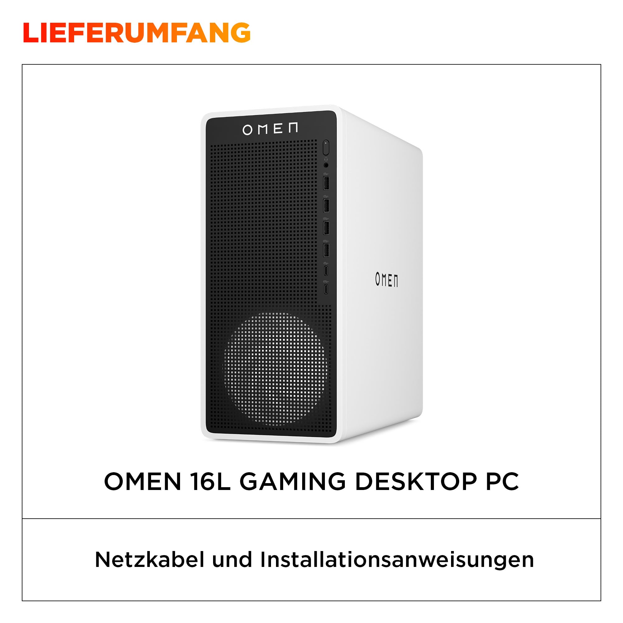 Omen 16L Gaming Desktop PC, Intel Core Ultra 5 225F, 16 GB DDR5 RAM, 1 TB SSD, NVIDIA GeForce RTX 5060 Ti, Windows 11 Home, RGB-Beleuchtung, Weiß