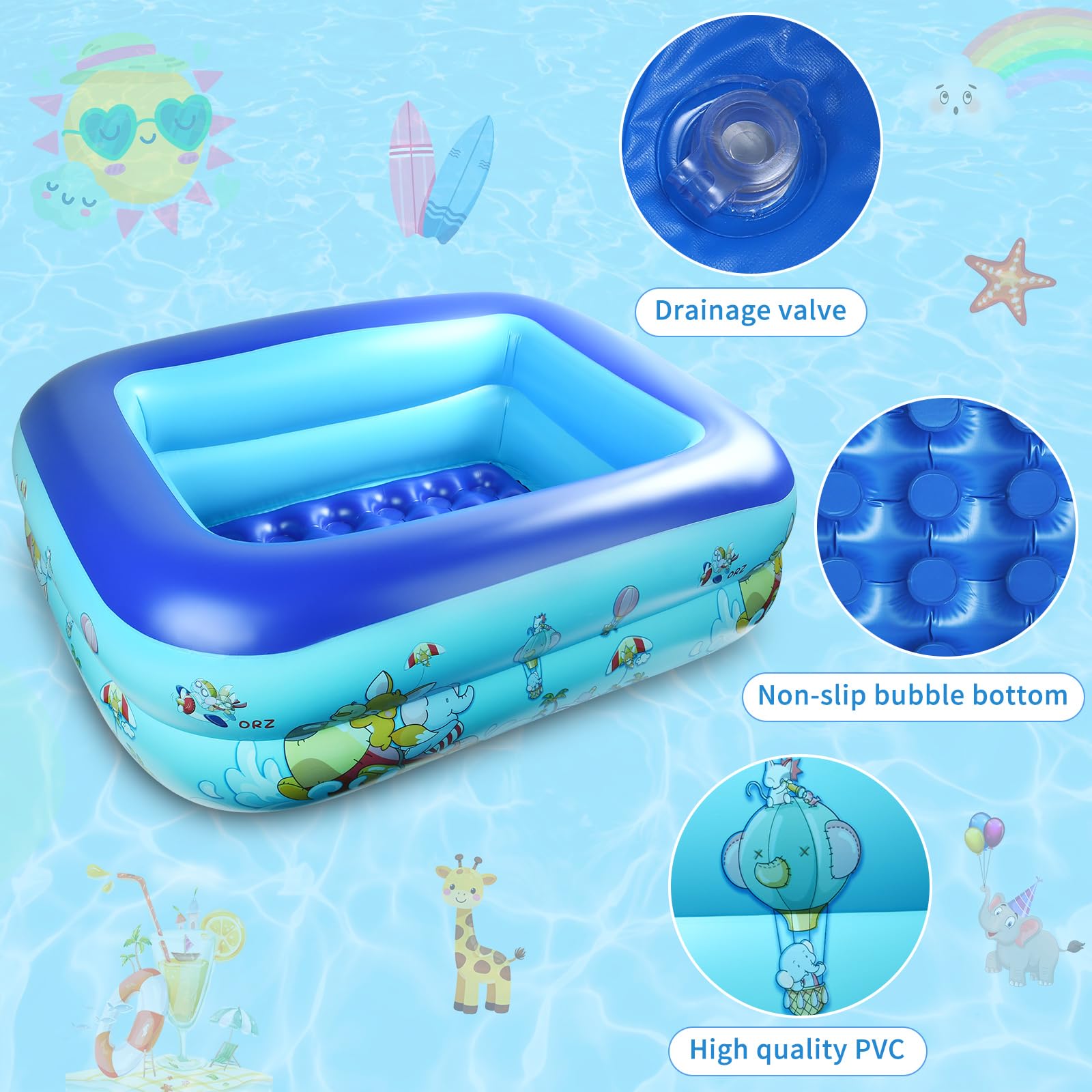 Piscina Gonfiabile, 112 x 85 x 30 CM Piscina Gonfiabile Bambini, Piscina per Bambini, Piscinas 2 Anelli, Piscina Baby Rettangolare, per Cortile, Giardino, Interno, Esterni